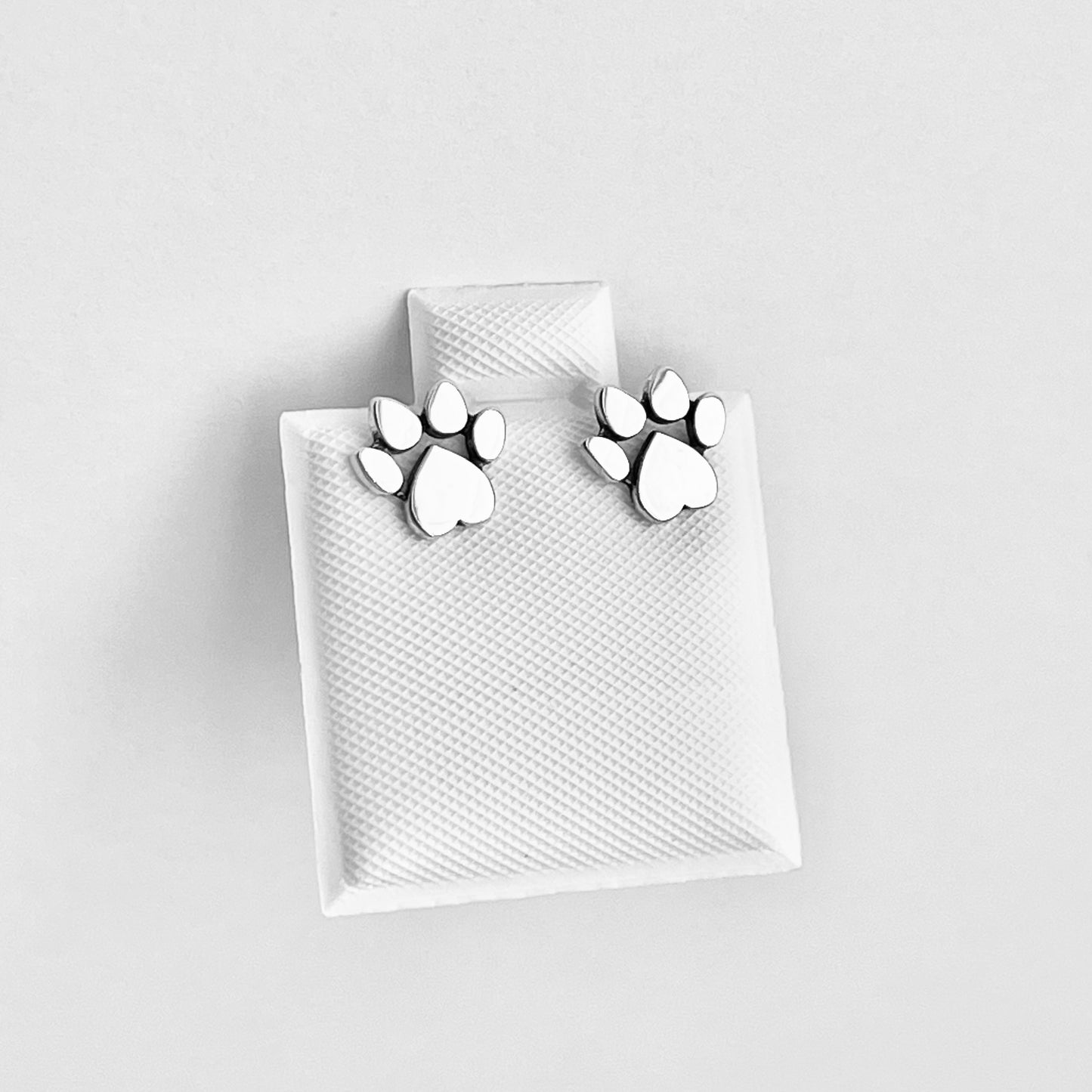 Sterling Silver Heart Paw Print Stud Earring, Animal Silver Earrings, Love Dogs, Hearts