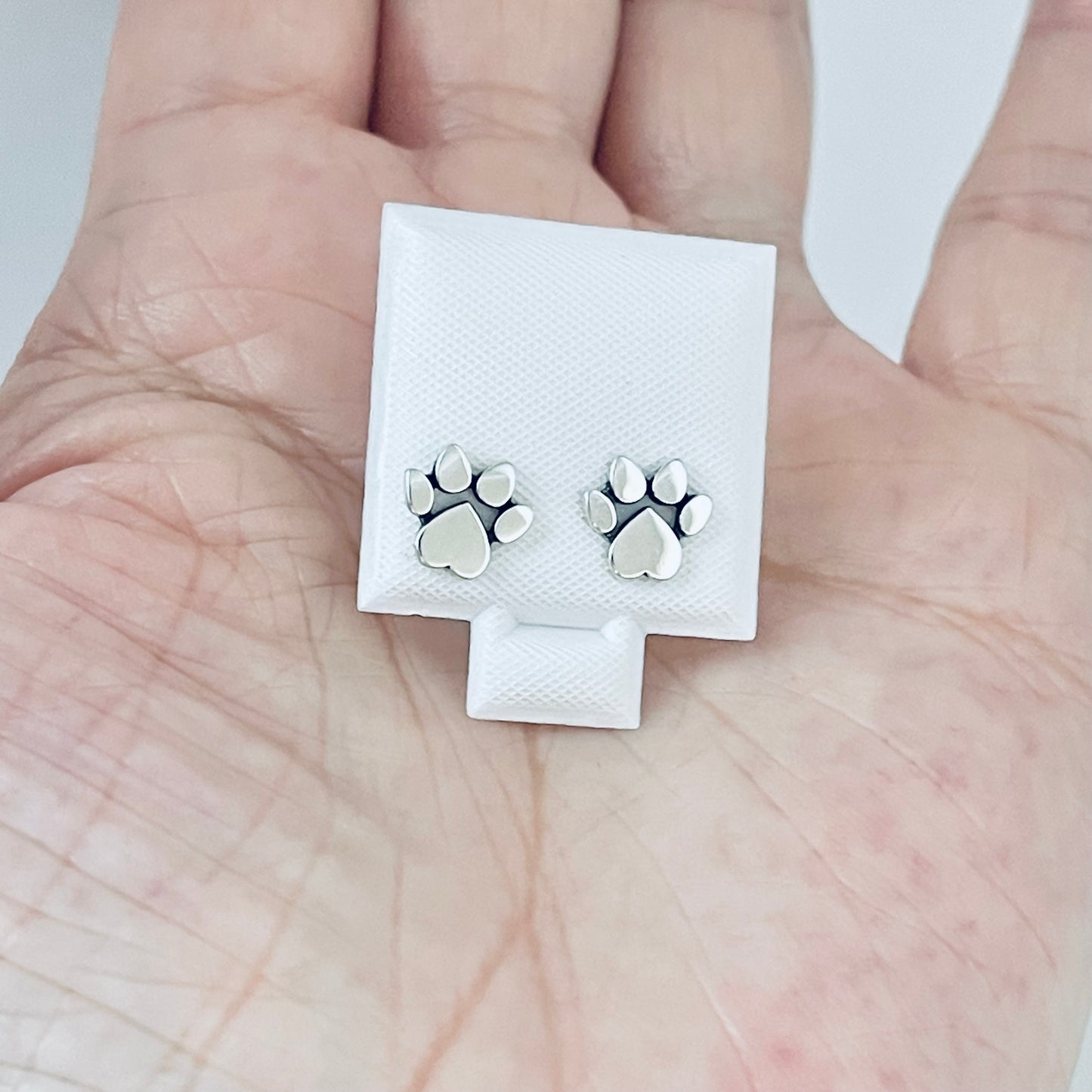 Sterling Silver Heart Paw Print Stud Earring, Animal Silver Earrings, Love Dogs, Hearts