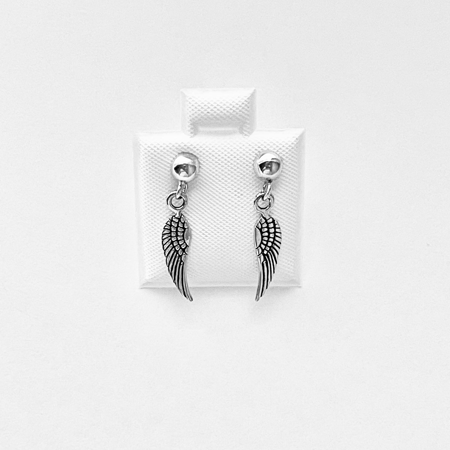 Sterling Silver Small Drop Angle Wings Stud Earring, Silver Earrings, Feather, Birds, Angels