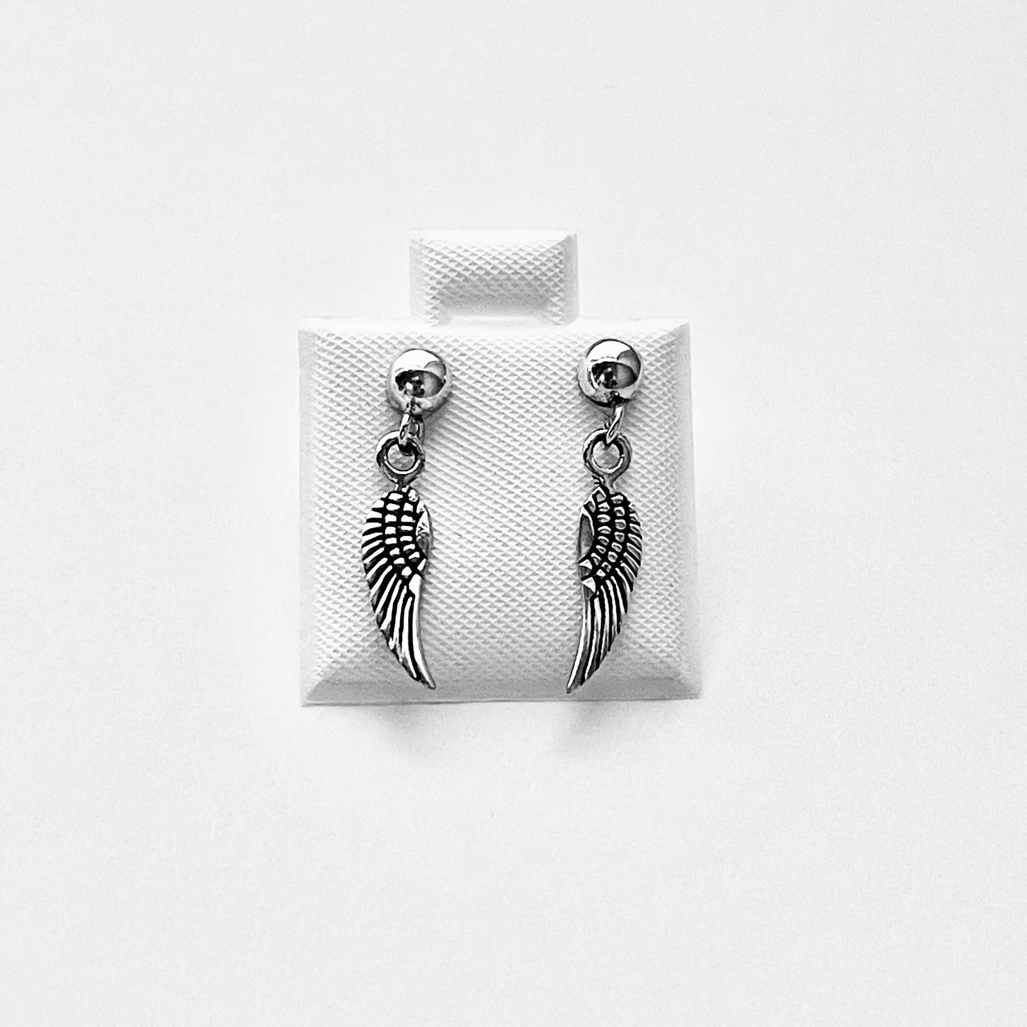 Sterling Silver Small Drop Angle Wings Stud Earring, Silver Earrings, Feather, Birds, Angels