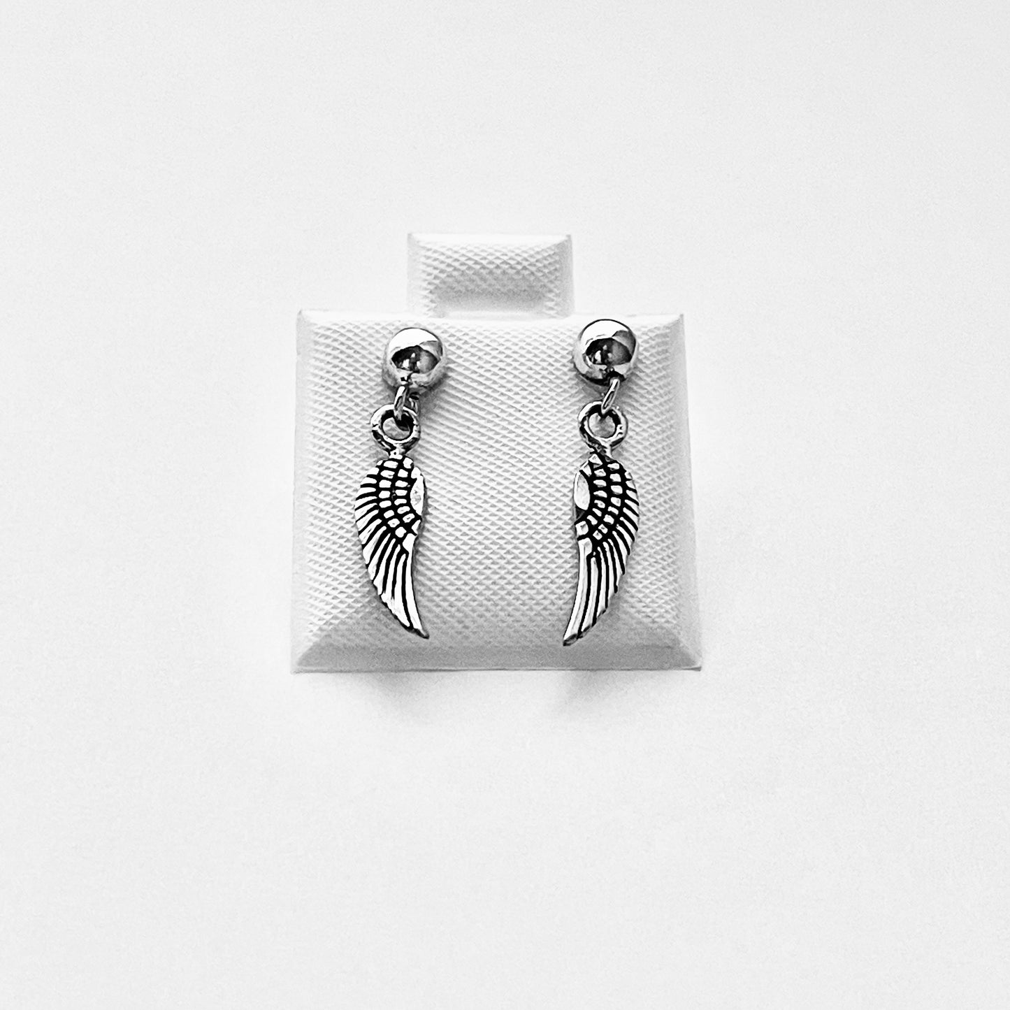 Sterling Silver Small Drop Angle Wings Stud Earring, Silver Earrings, Feather, Birds, Angels