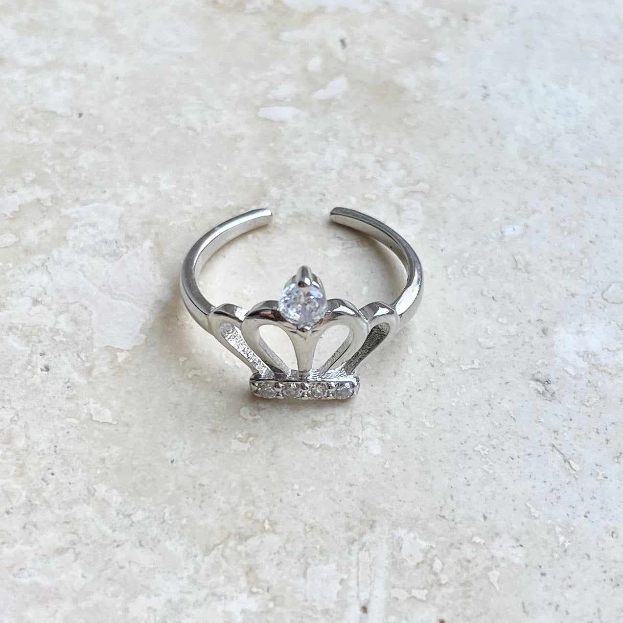 Sterling Silver CZ Crown Toe Ring, Princess Silver Rings, Victory Ring