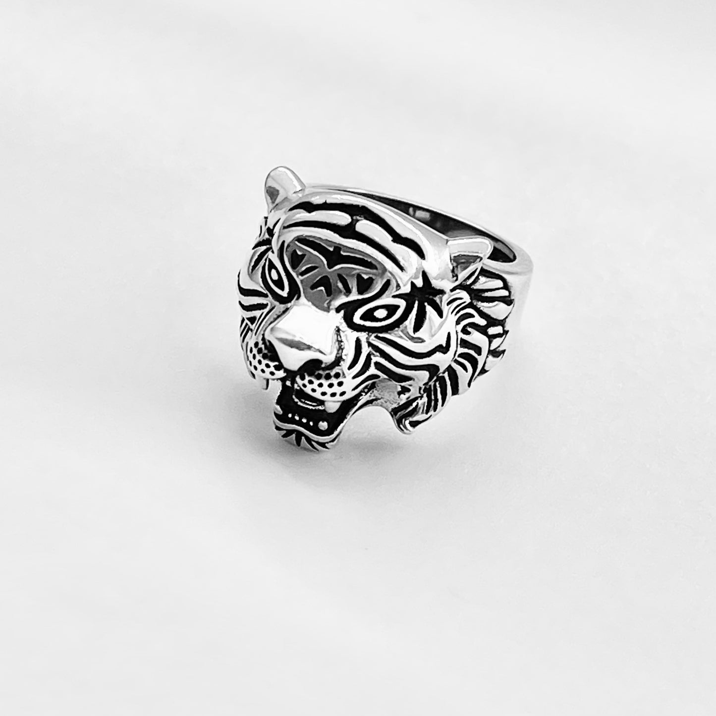 Sterling Silver Unisex Heavy Tiger Head Ring, Big Cat, Silver Rings, Animal Ring, Tigers