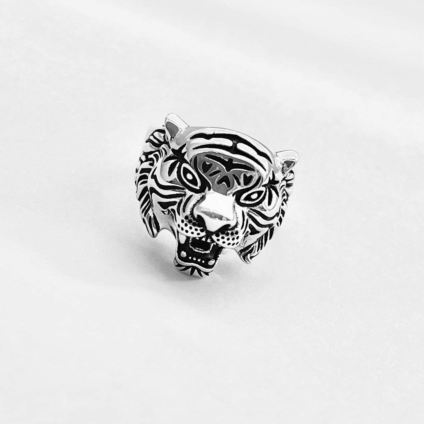 Sterling Silver Unisex Heavy Tiger Head Ring, Big Cat, Silver Rings, Animal Ring, Tigers