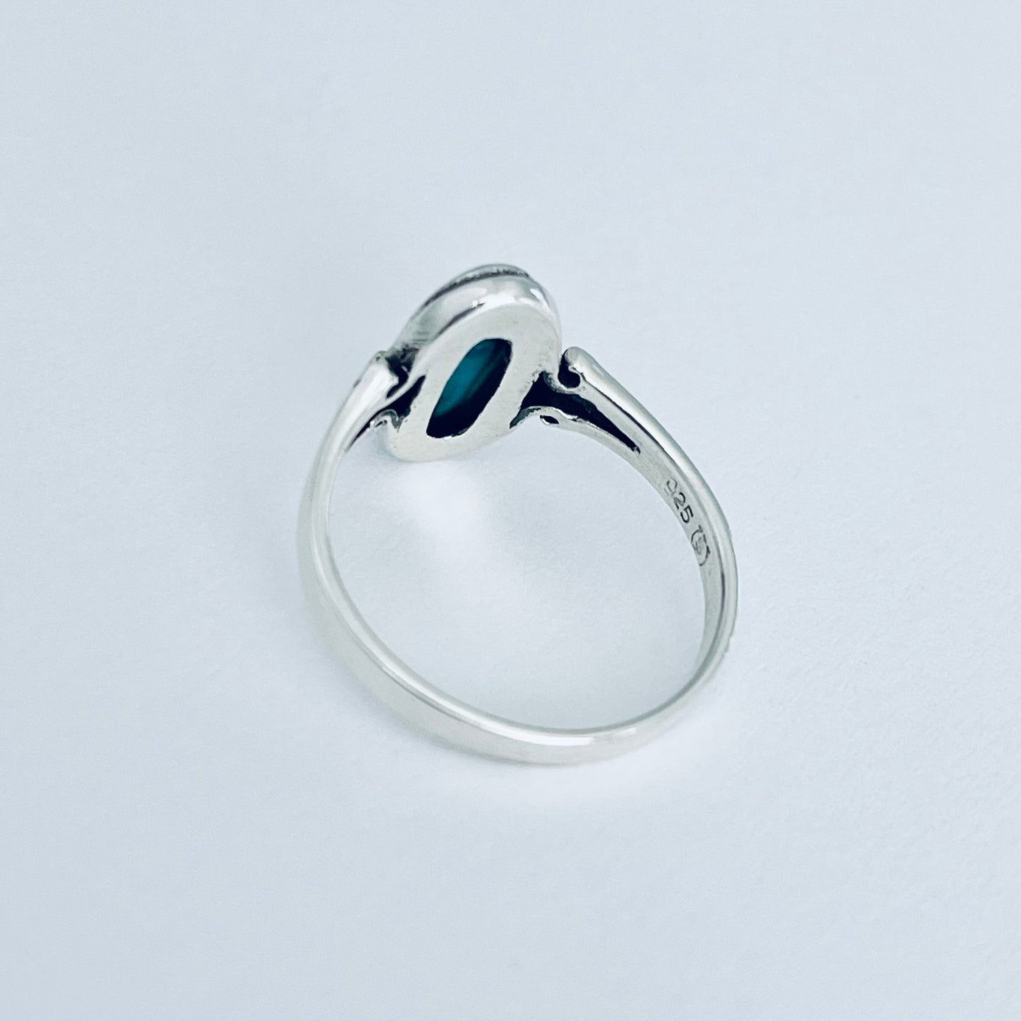 Sterling Silver Oval Synthetic Turquoise Ring, Dainty Stone Jewelry
