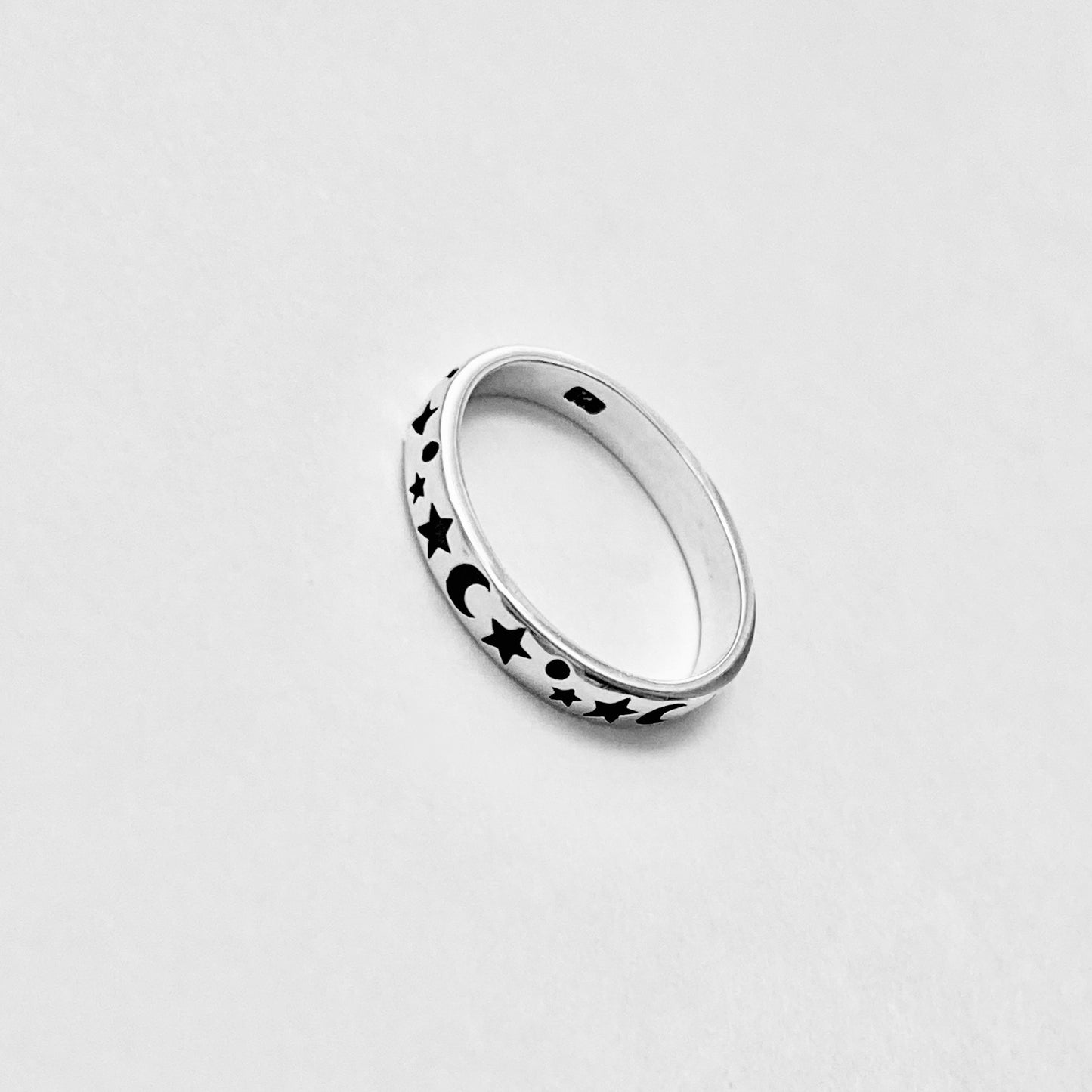 Sterling Silver Eternity Moon and Star Band – Celestial Stackable Silver Ring