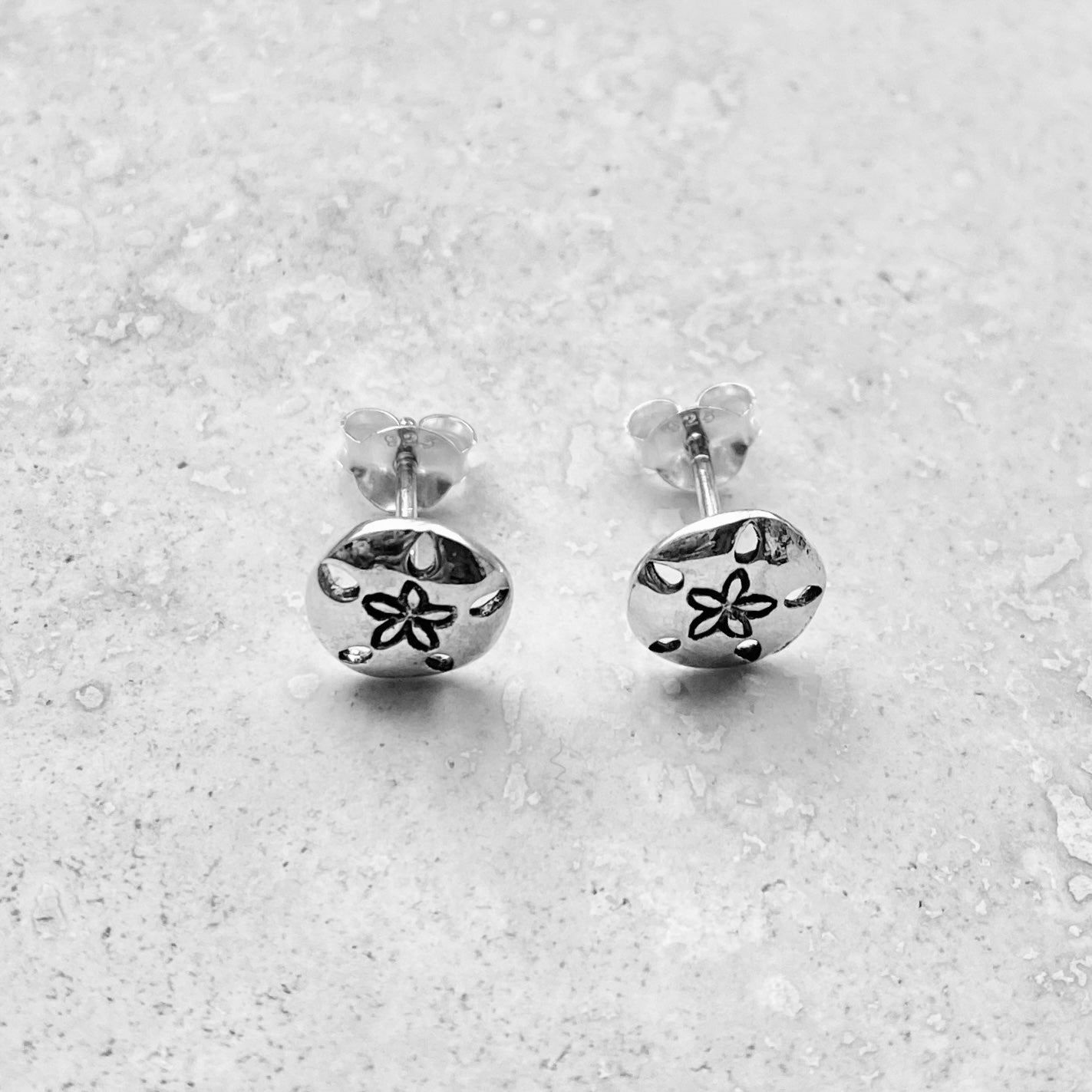 Sterling Silver Sand Dollar Stud Earrings, Star Earrings, Beach Seashell