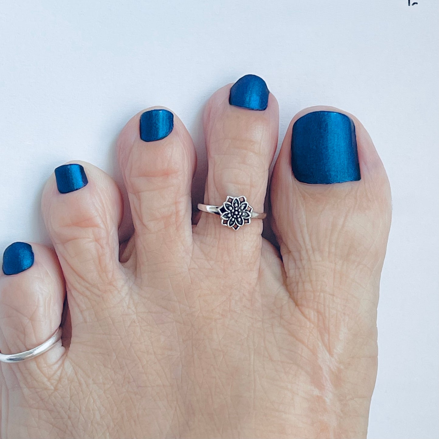 Sterling Silver Dainty Lotus Flower Toe Ring | Delicate Mandala Silver Rings