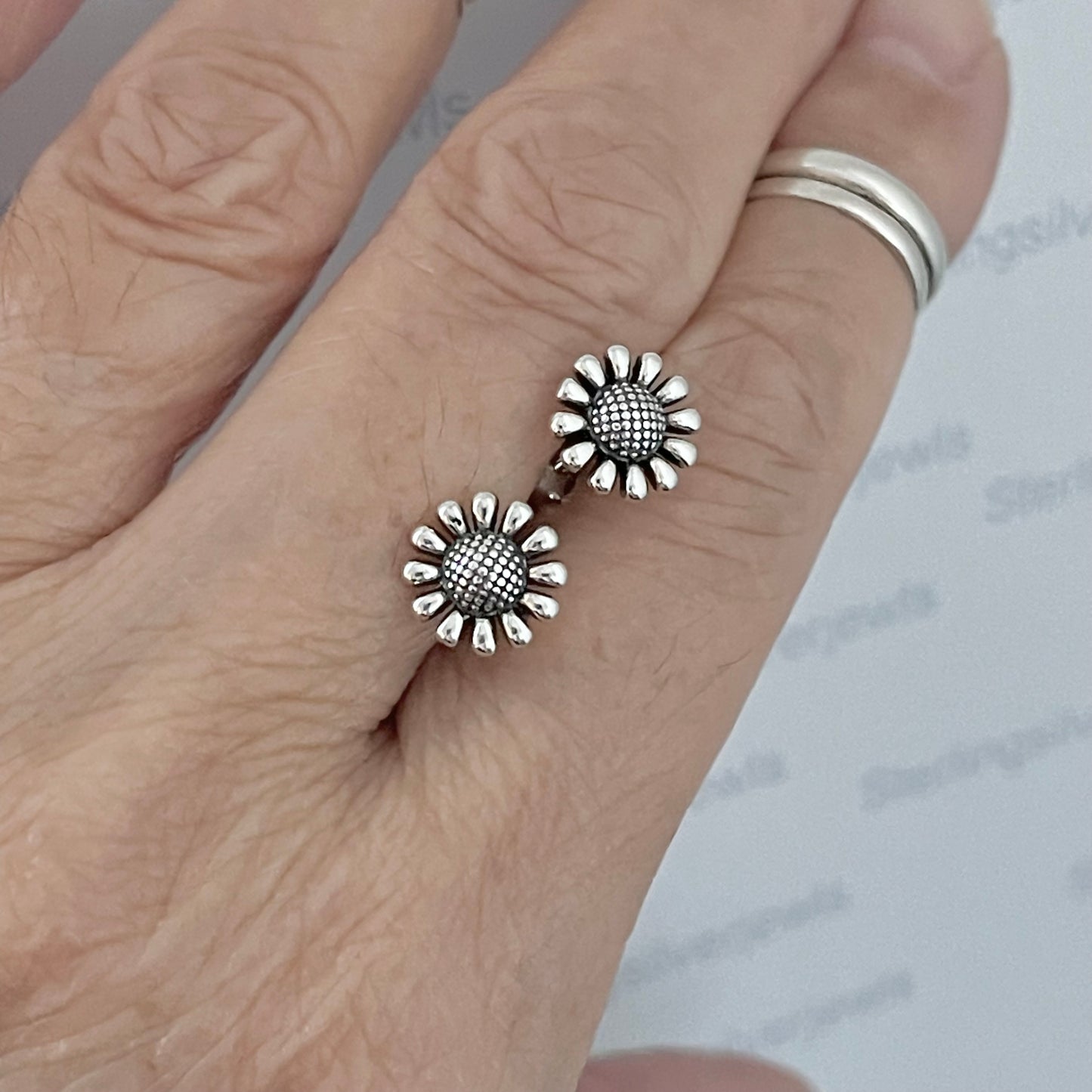 Sterling Silver Gerbera Daisy Earrings, Silver Sunflower Earring, Flower Stud Earrings