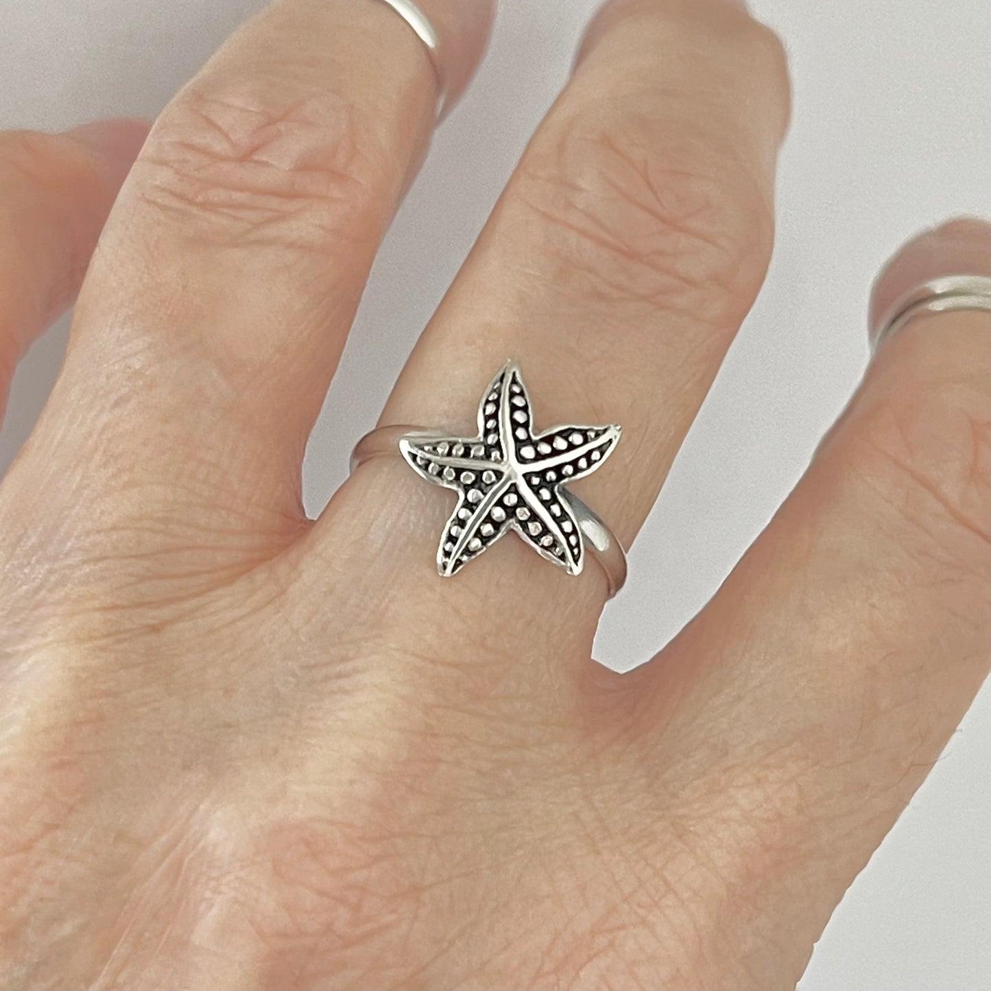 Sterling Silver Starfish Ring, Star Ring, Silver Rings, Seashell, Ocean Stars