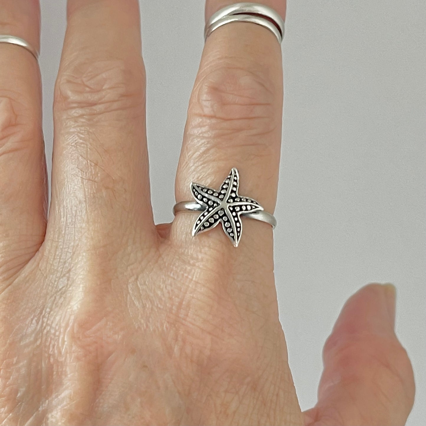 Sterling Silver Starfish Ring, Star Ring, Silver Rings, Seashell, Ocean Stars