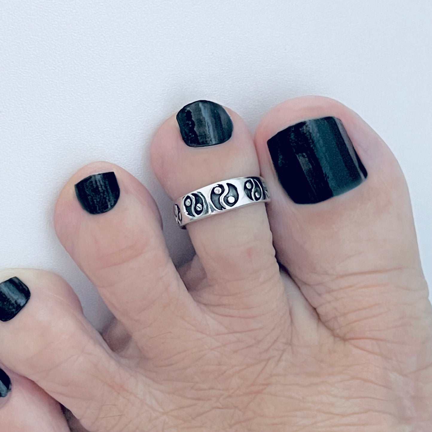 Sterling Silver Yin and Yang Band Toe Ring, Yoga Rings, Silver Bands