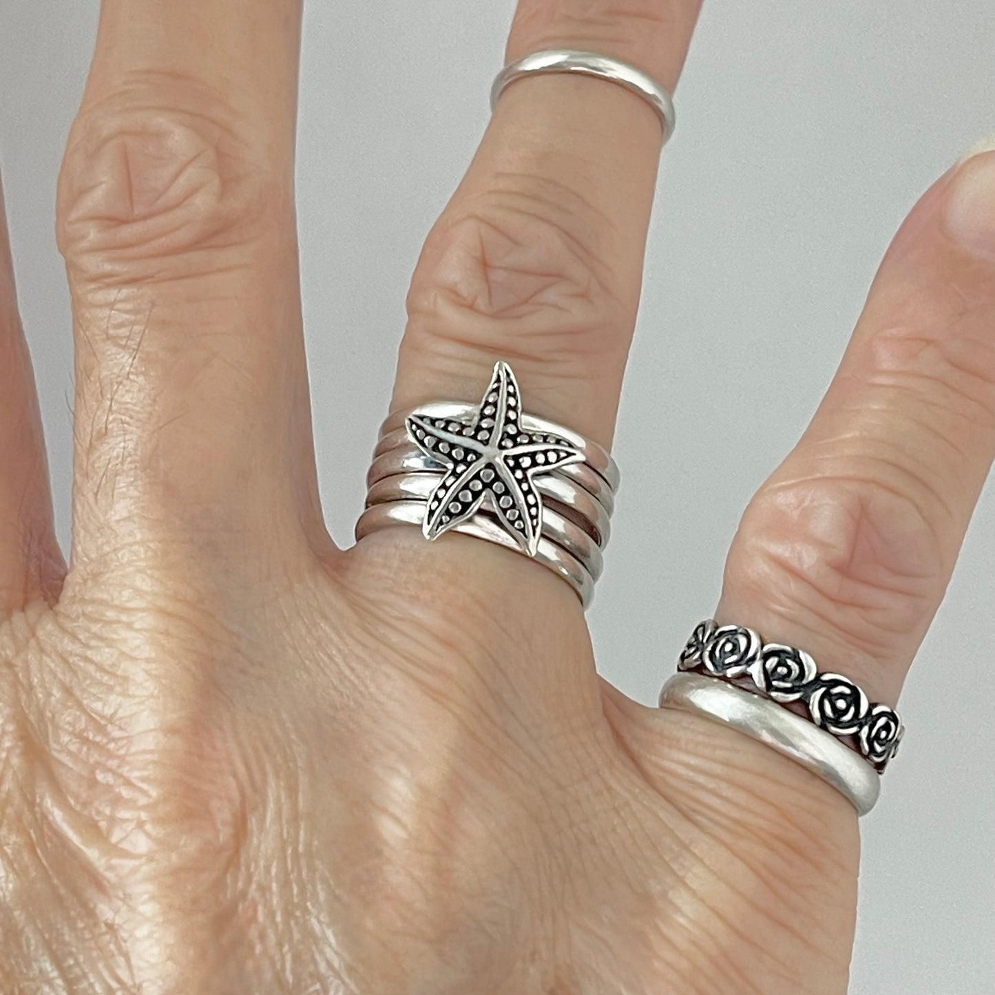 Sterling Silver Starfish Ring, Star Ring, Silver Rings, Seashell, Ocean Stars