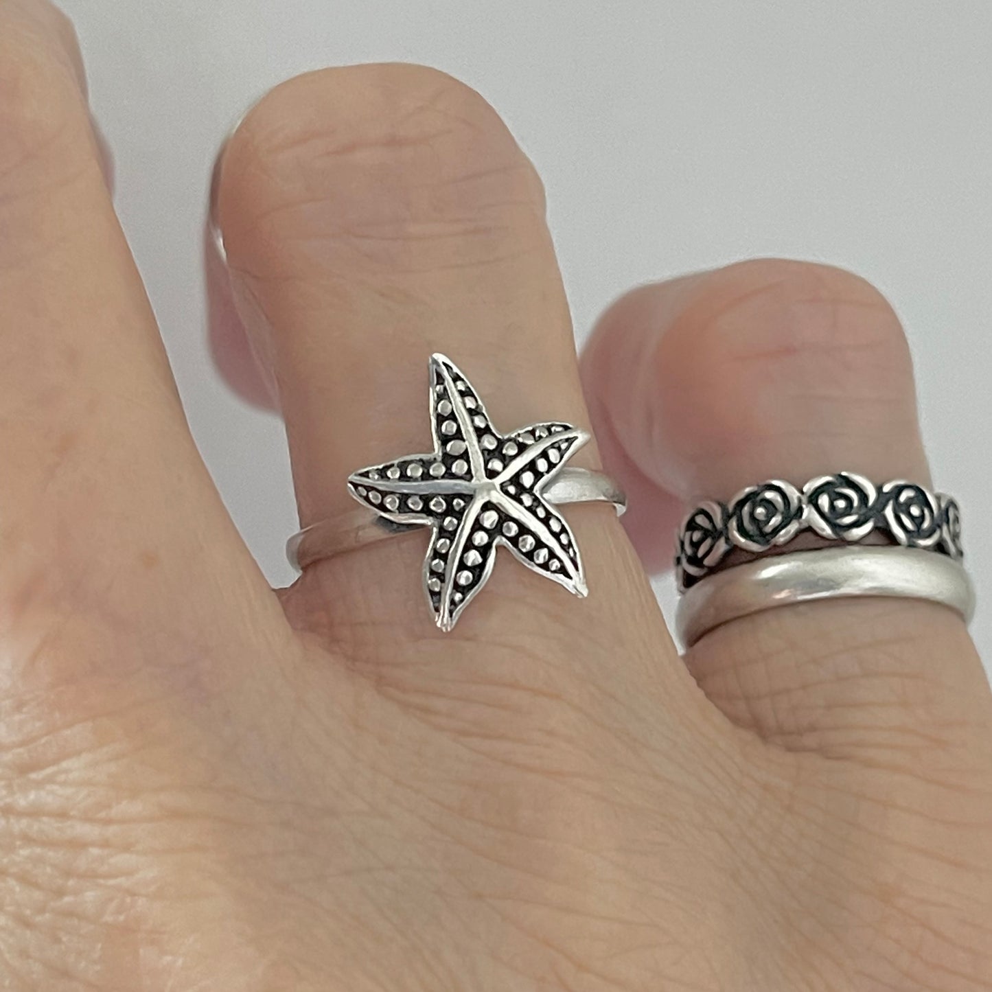Sterling Silver Starfish Ring, Star Ring, Silver Rings, Seashell, Ocean Stars