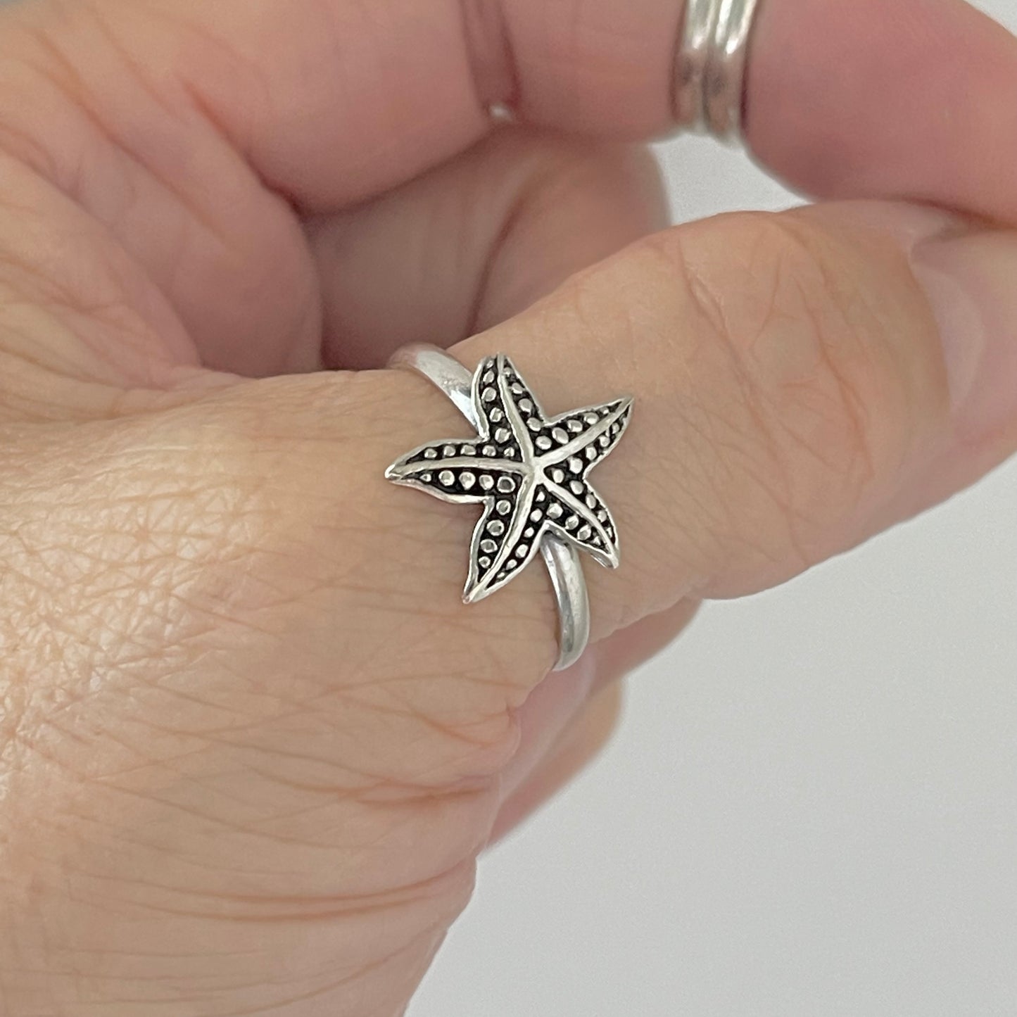 Sterling Silver Starfish Ring, Star Ring, Silver Rings, Seashell, Ocean Stars