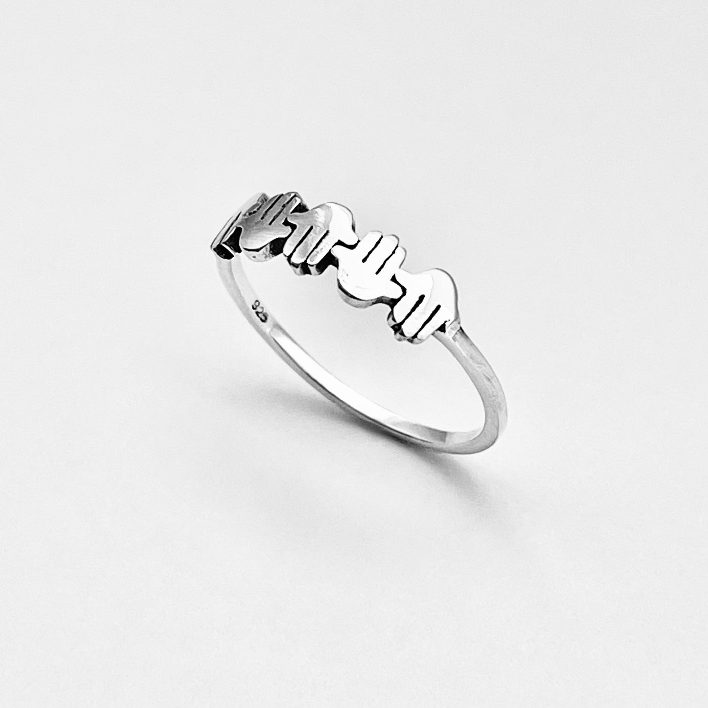 Sterling Silver Little Hamsa Hands Ring | Hand of Fatima Minimalist Religious Rings