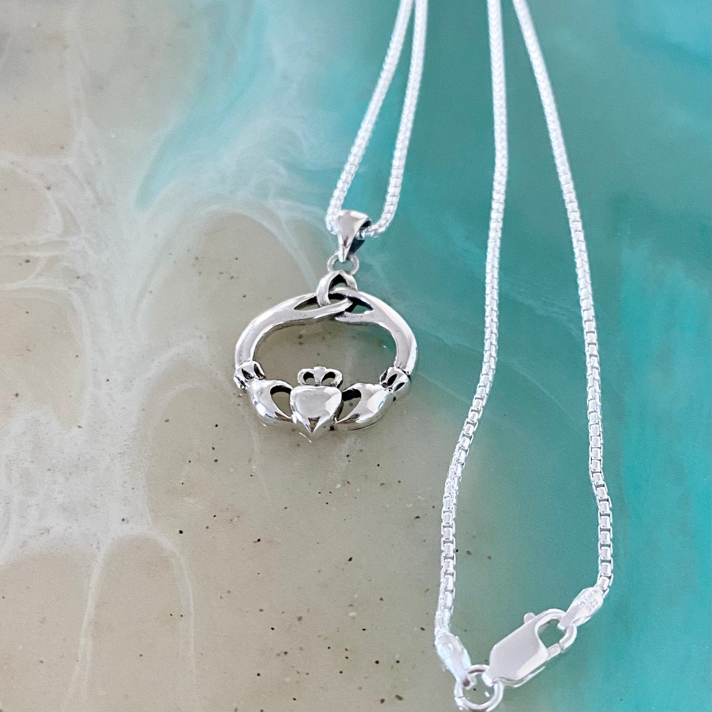 Sterling Silver Irish Claddagh Heart Necklace with Celtic, Silver Necklaces, Crown Hearts