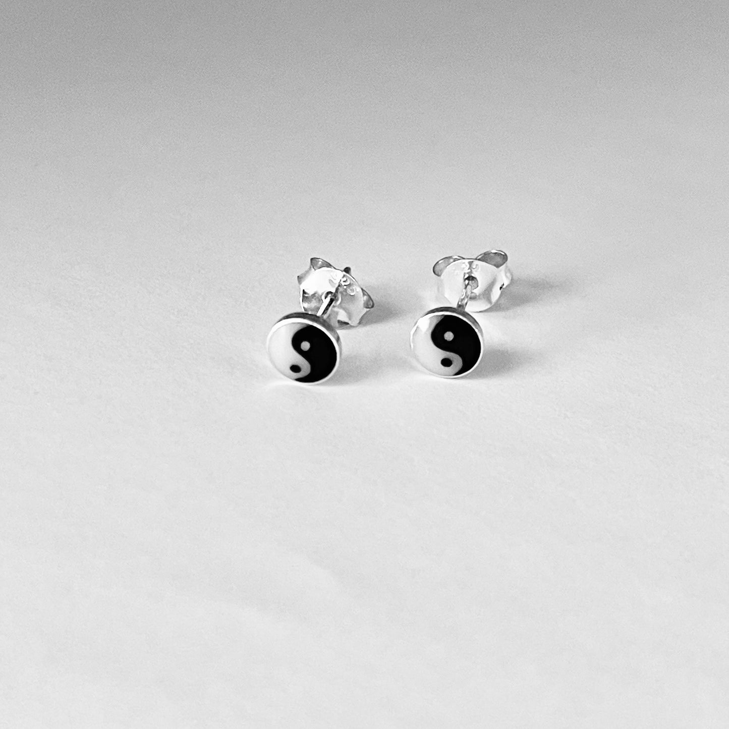 Sterling Silver Tiny Yin and Yang Earring, Minimalist Stud Earring, Yoga Silver Earrings