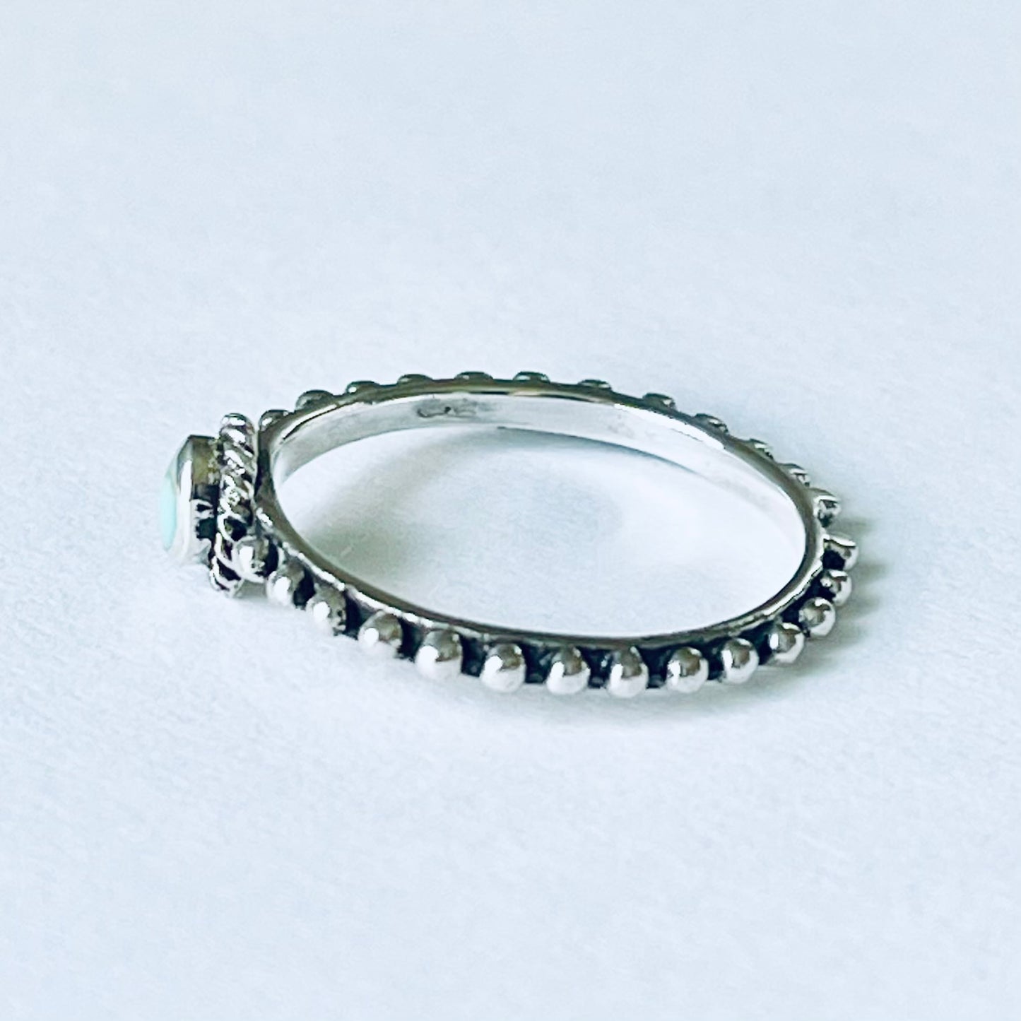 925 Sterling Silver Bali Style Turquoise Ring – Dainty Bead Band, Minimalist Boho Silver Ring