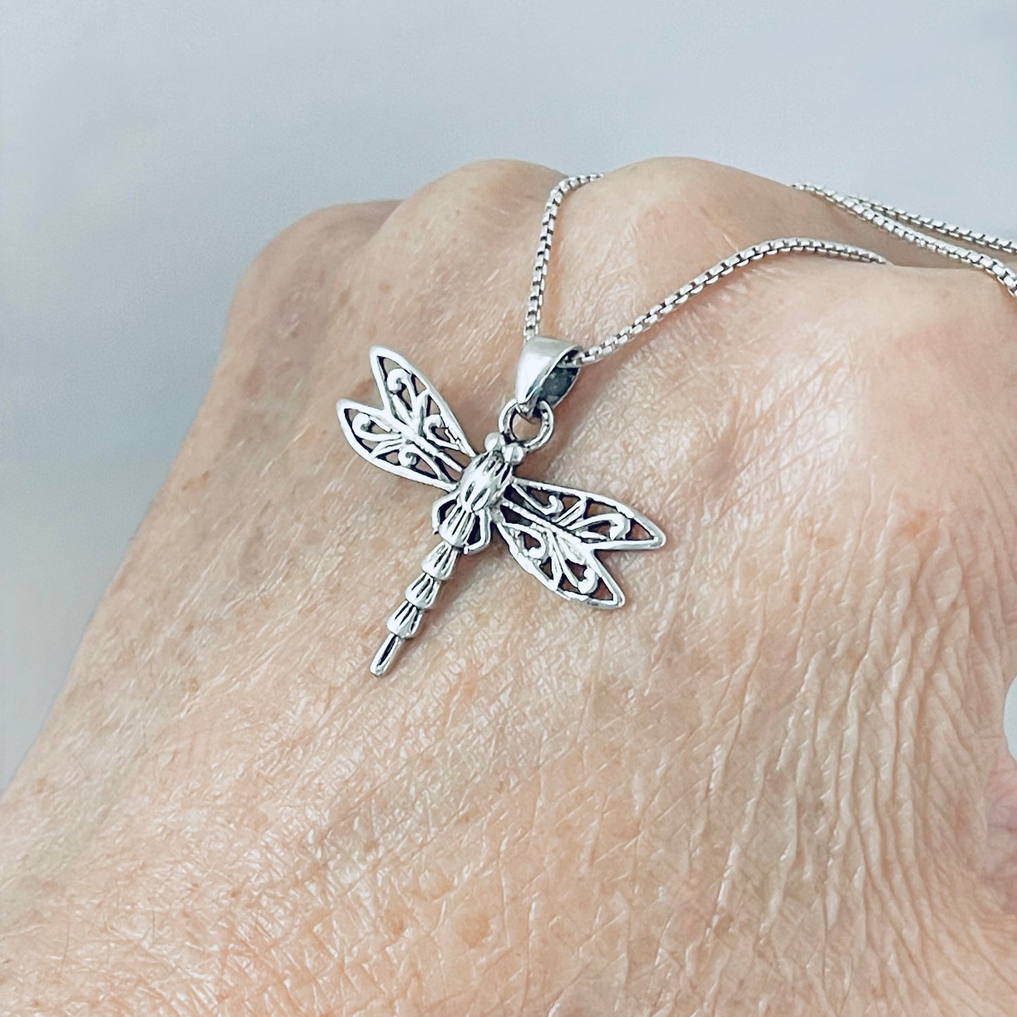Sterling Silver Filigree Dragonfly Necklace, Spirit Bug Necklace, Silver Necklaces, Insects