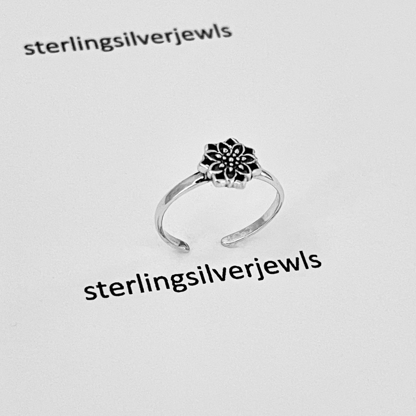 Sterling Silver Lotus Flower Toe Ring, Mandala Silver Rings