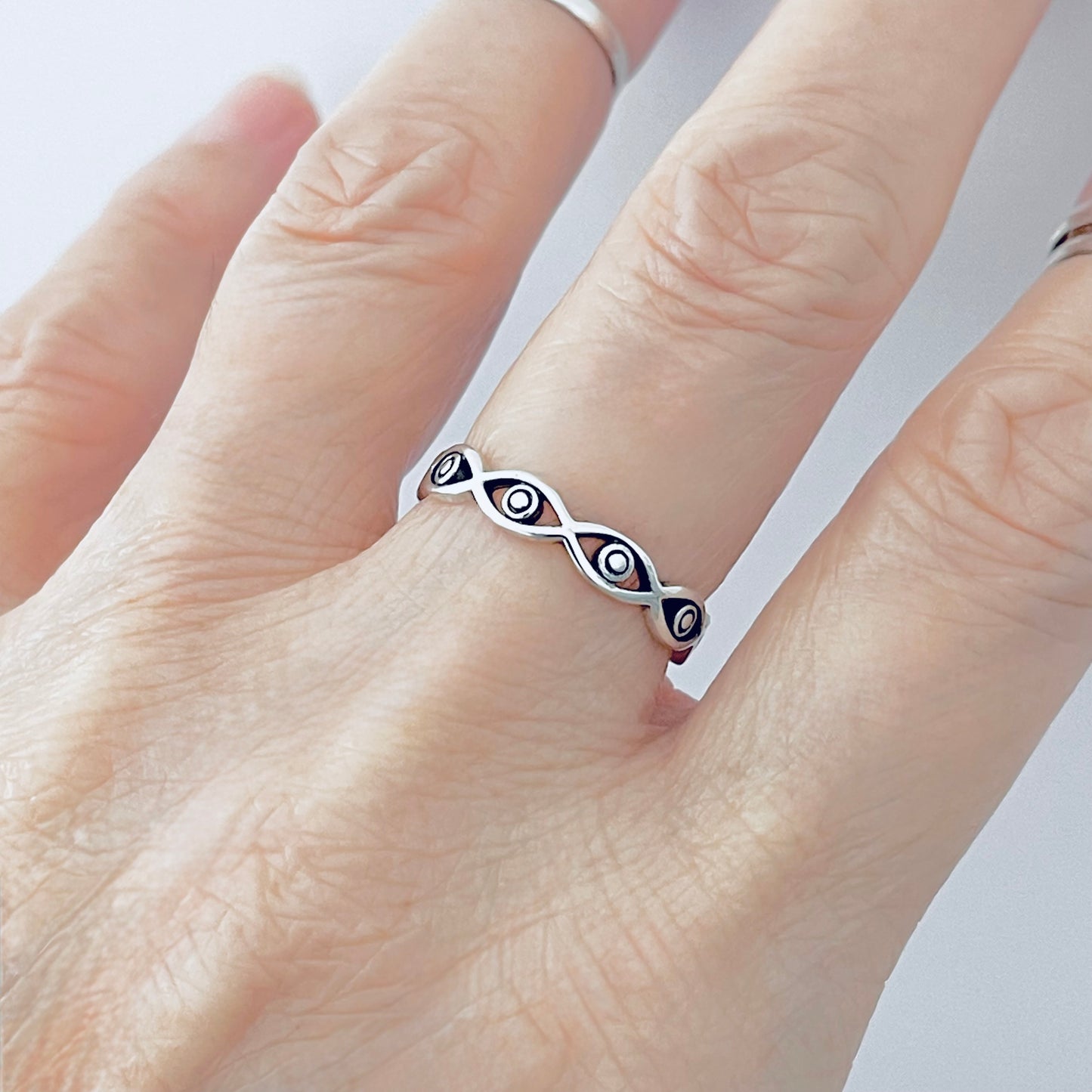 925 Sterling Silver Eternity All Seeing Eye Ring – Stackable Evil Eye Rings, Protector Jewelry