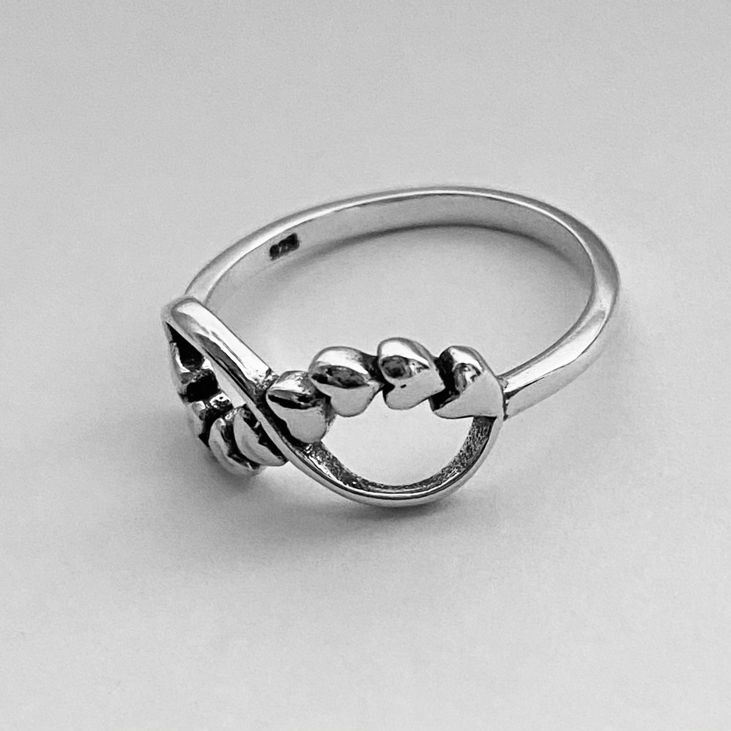 Sterling Silver Infinity Ring with 8 Little Solid Love Hearts, Silver Rings, Forever Ring