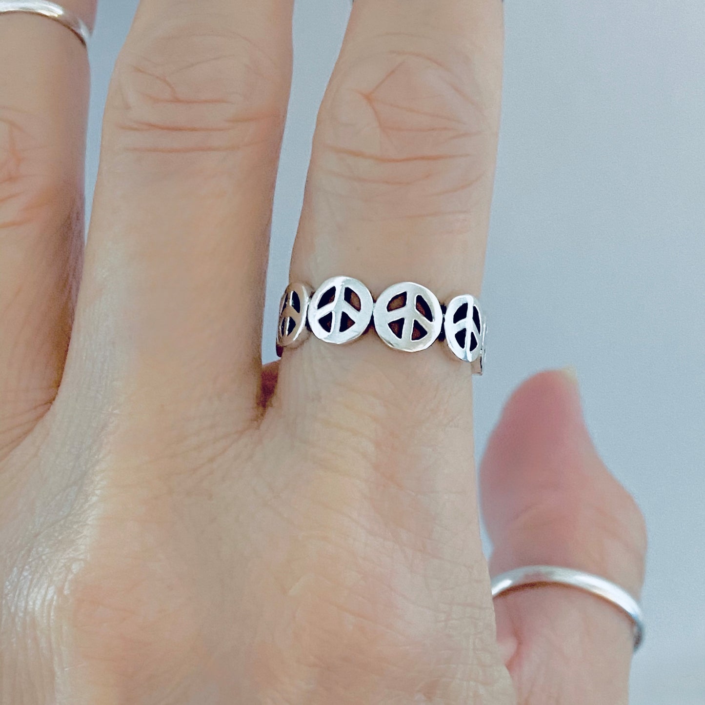 Sterling Silver 6 Peace Sign Ring – Love Peace Unity Silver Rings