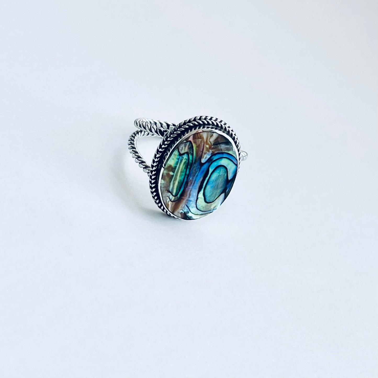 925 Sterling Silver Statement Round Abalone Ring | Seashell & Ocean Jewelry
