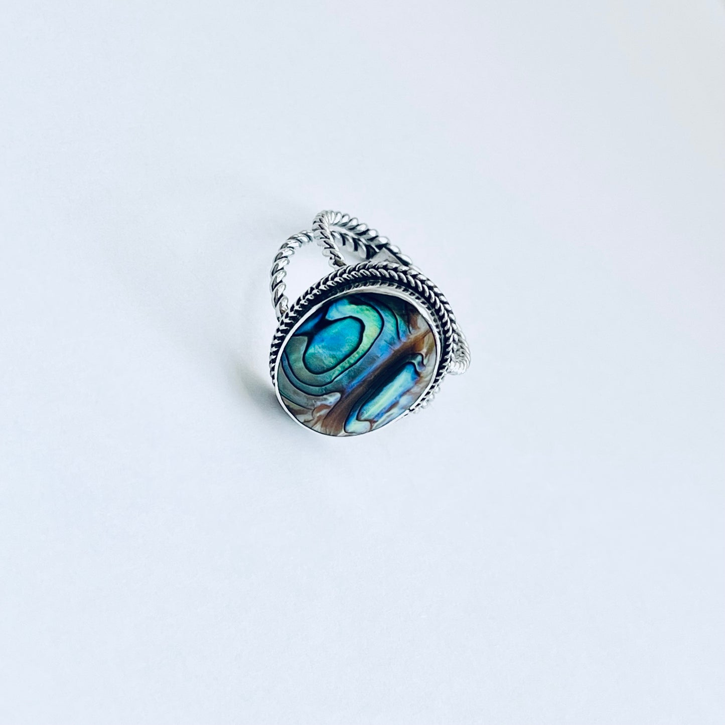 925 Sterling Silver Statement Round Abalone Ring | Seashell & Ocean Jewelry