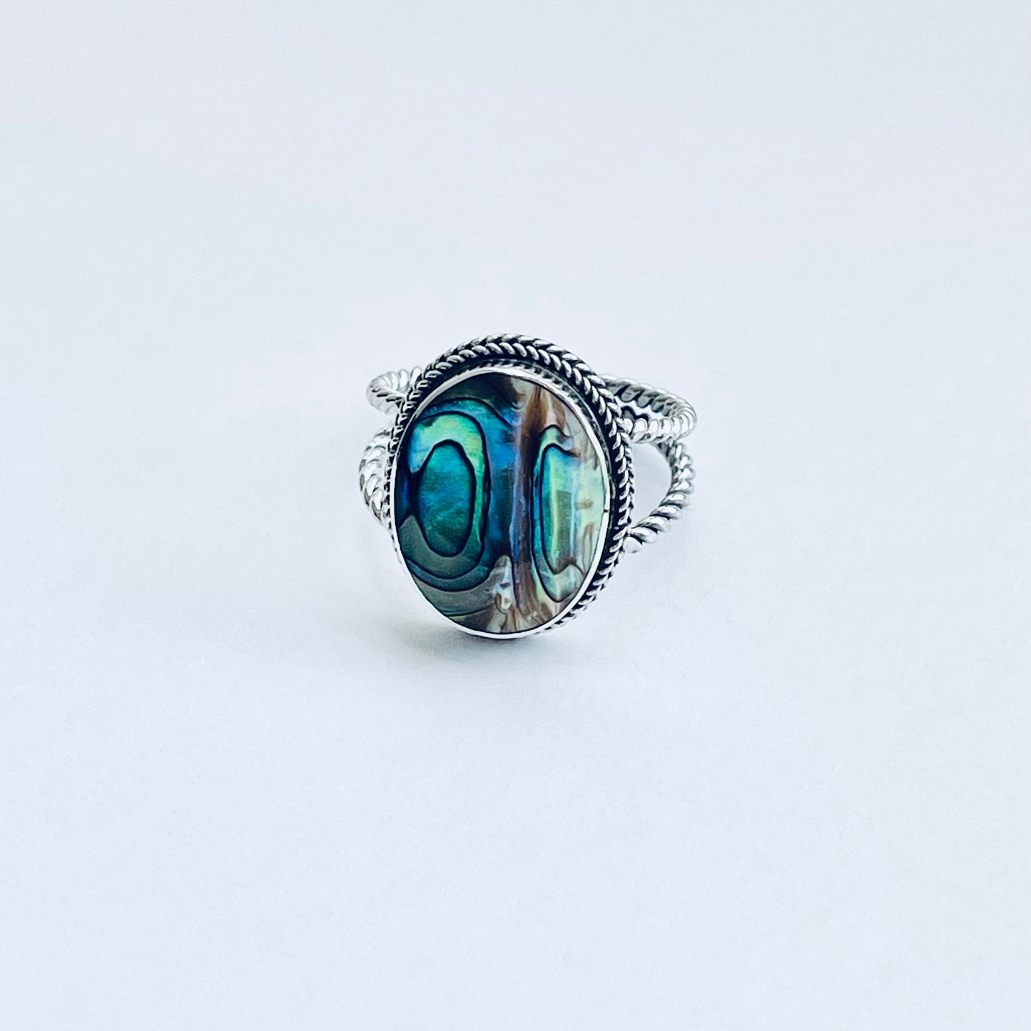 925 Sterling Silver Statement Round Abalone Ring | Seashell & Ocean Jewelry
