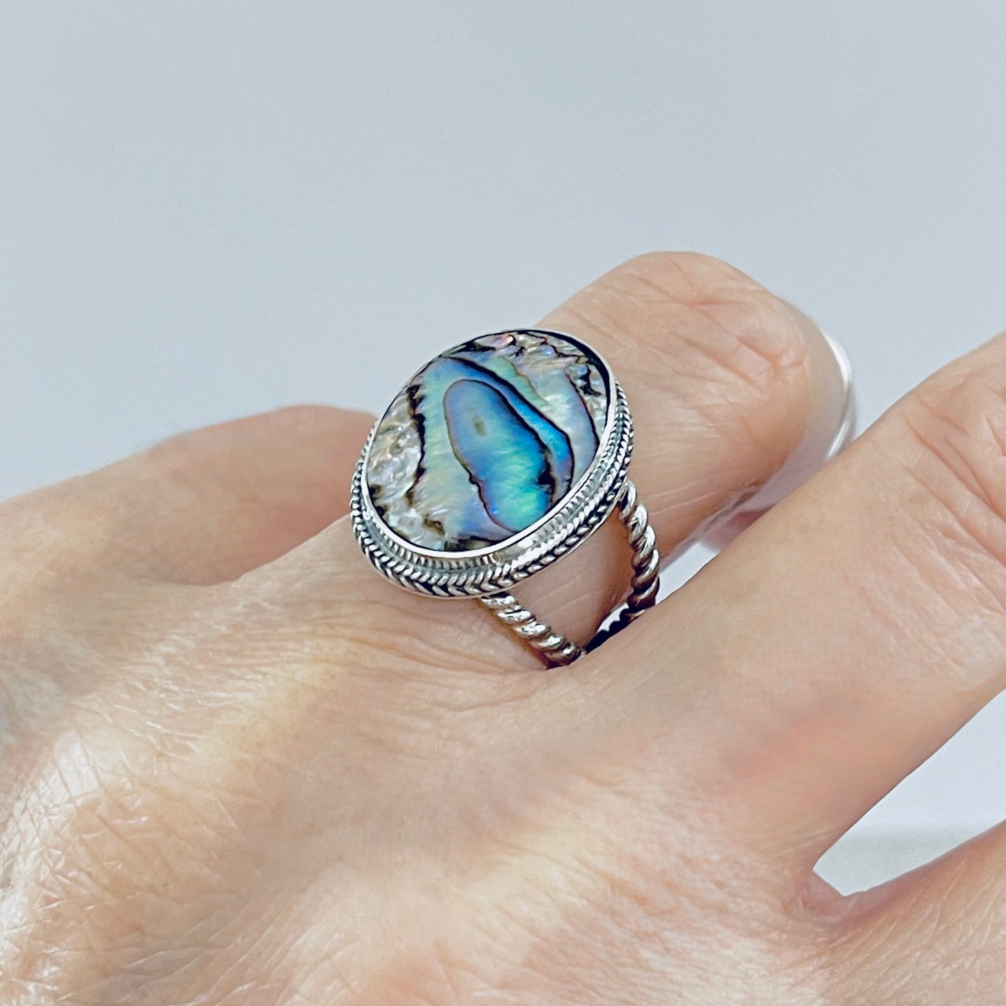 925 Sterling Silver Statement Round Abalone Ring | Seashell & Ocean Jewelry