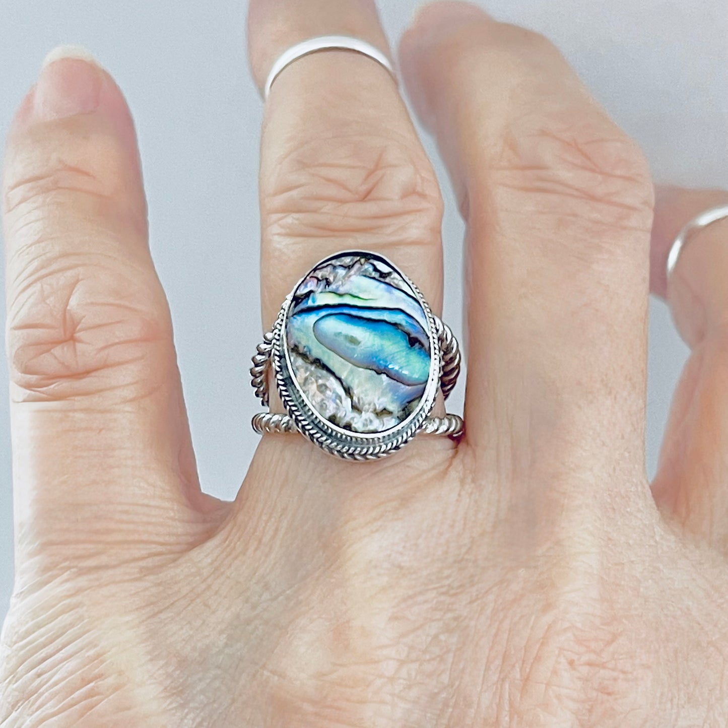 925 Sterling Silver Statement Round Abalone Ring | Seashell & Ocean Jewelry
