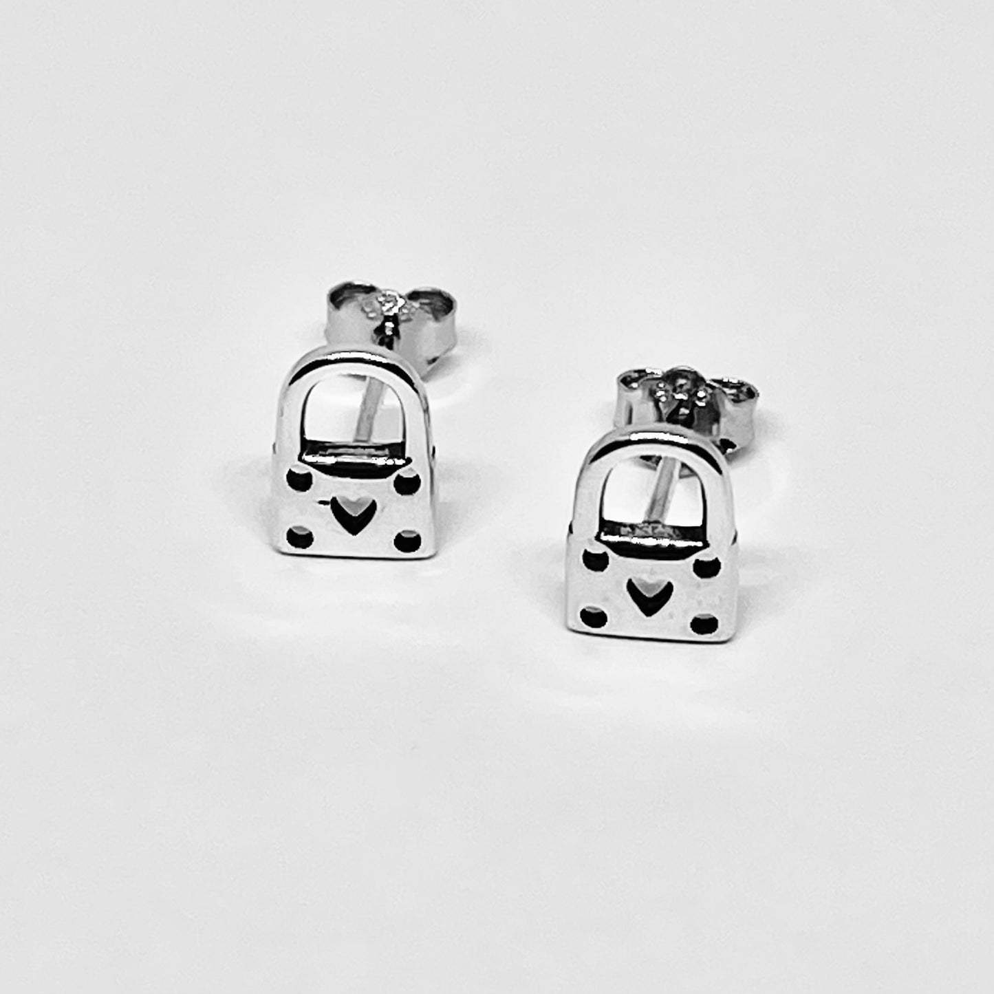 Sterling Silver Little Heart Padlock Stud Earring, Silver Earrings, Locks, Hearts