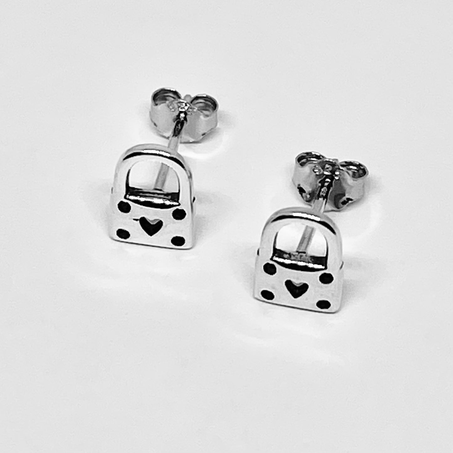 Sterling Silver Little Heart Padlock Stud Earring, Silver Earrings, Locks, Hearts