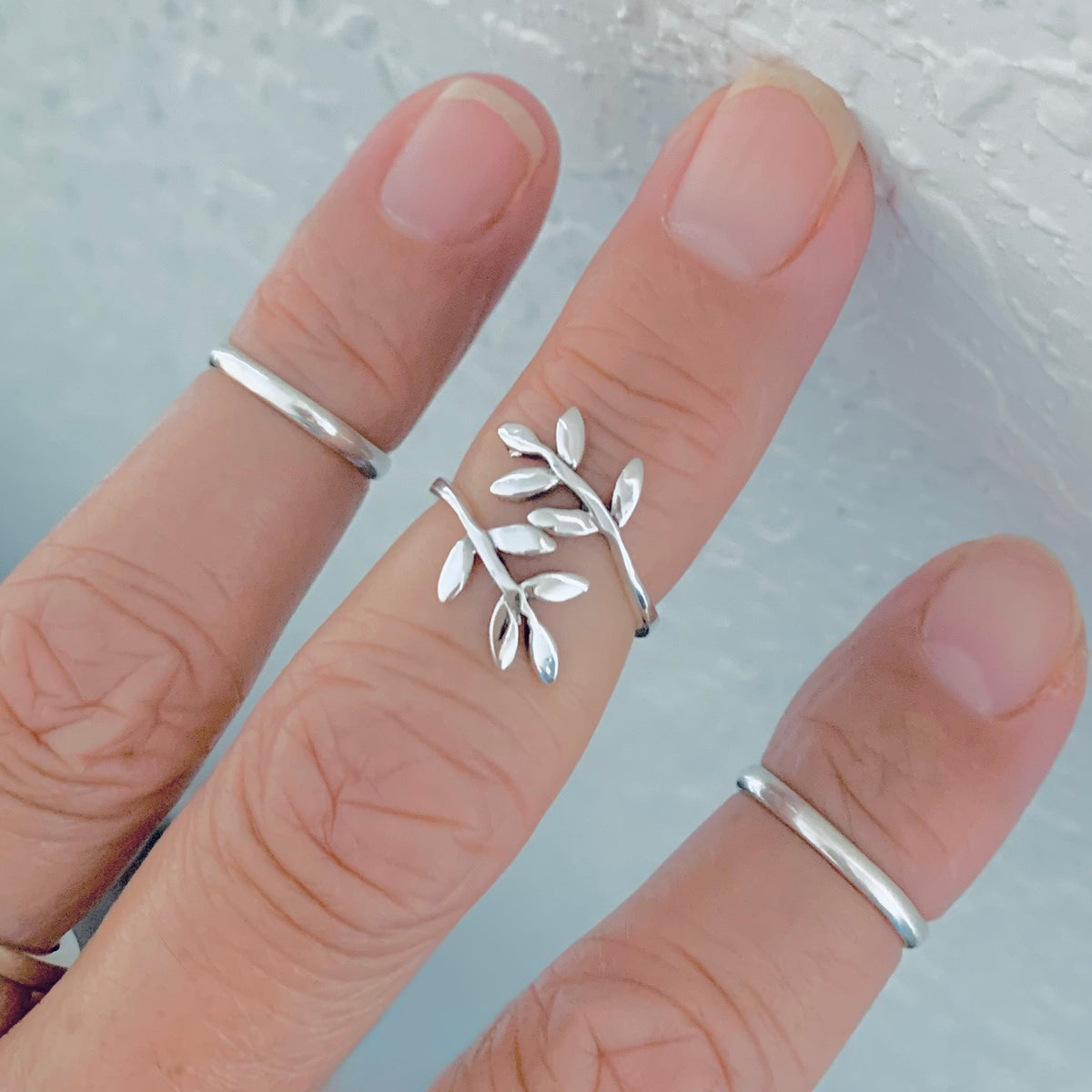 925 Sterling Silver Wraparound Branch Leaf Toe Ring | Tree of Life Olive Leaves Silver Rings