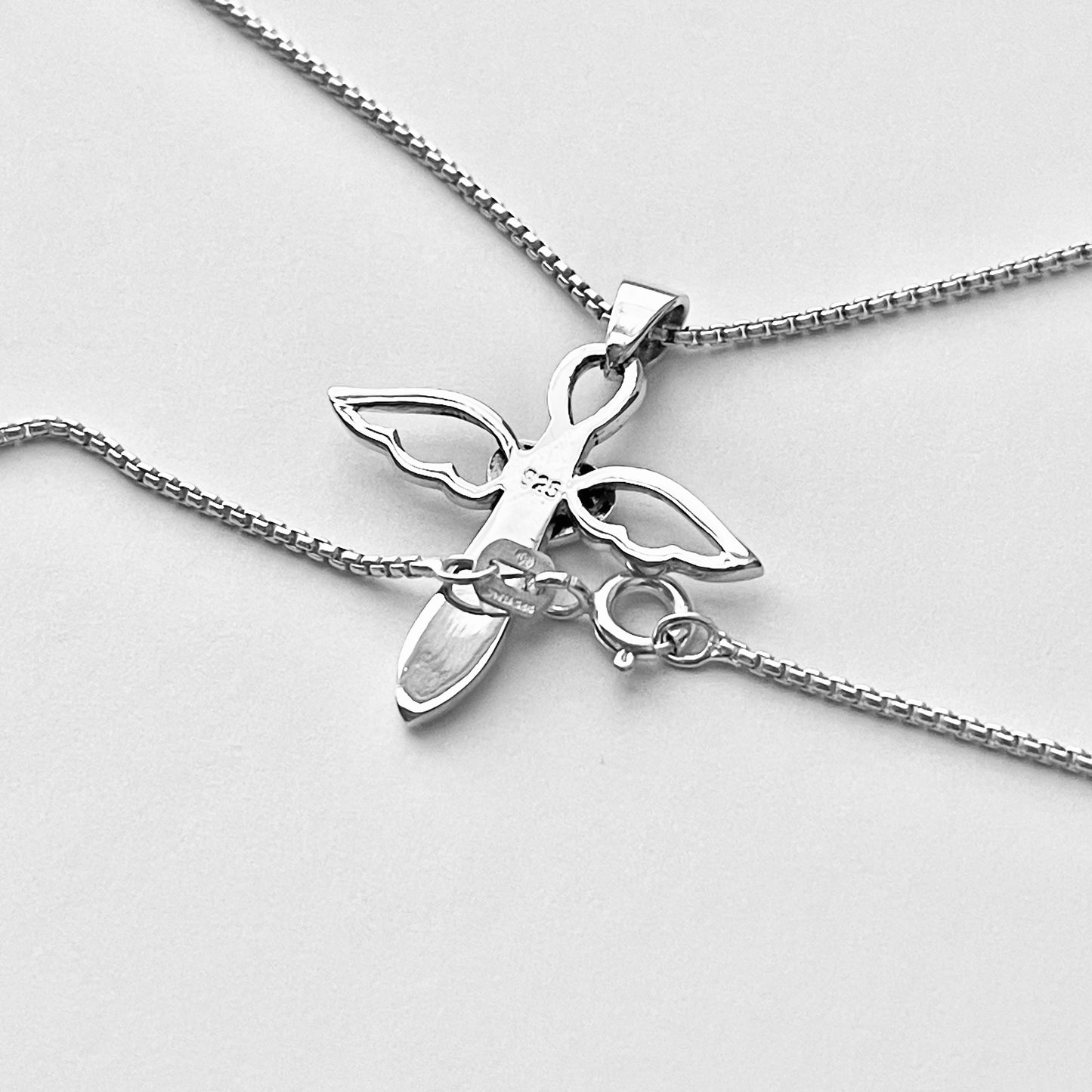 Sterling Silver Heart Angle Cross Necklace, Silver Necklaces, Wings, Hearts