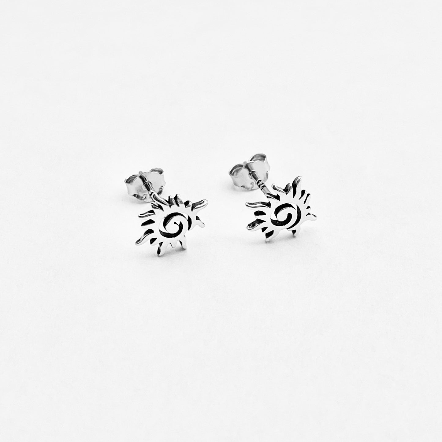 Sterling Silver Small Swirl Sun Earring, Celestial Stud Earrings, Sunshine, Sunny