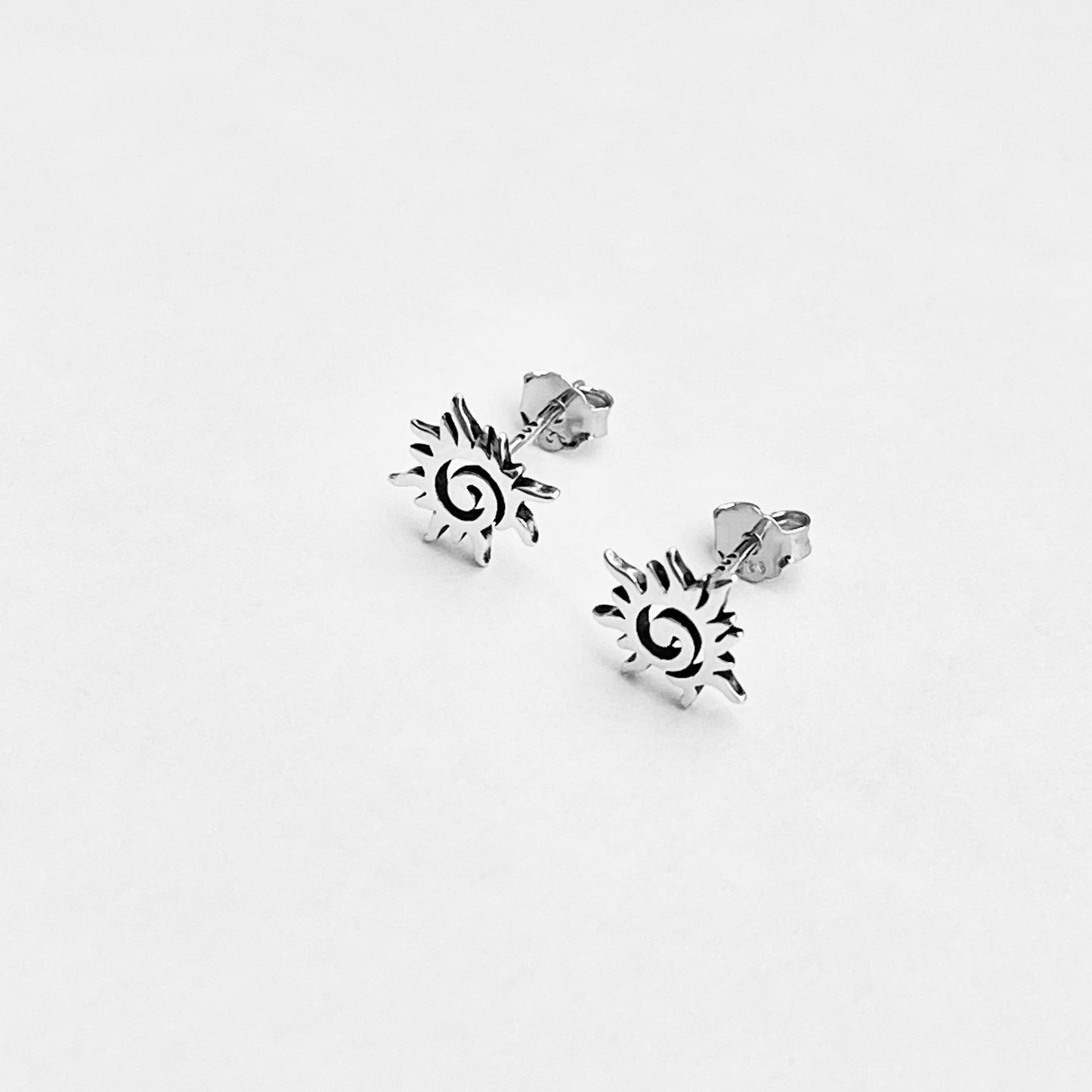 Sterling Silver Small Swirl Sun Earring, Celestial Stud Earrings, Sunshine, Sunny