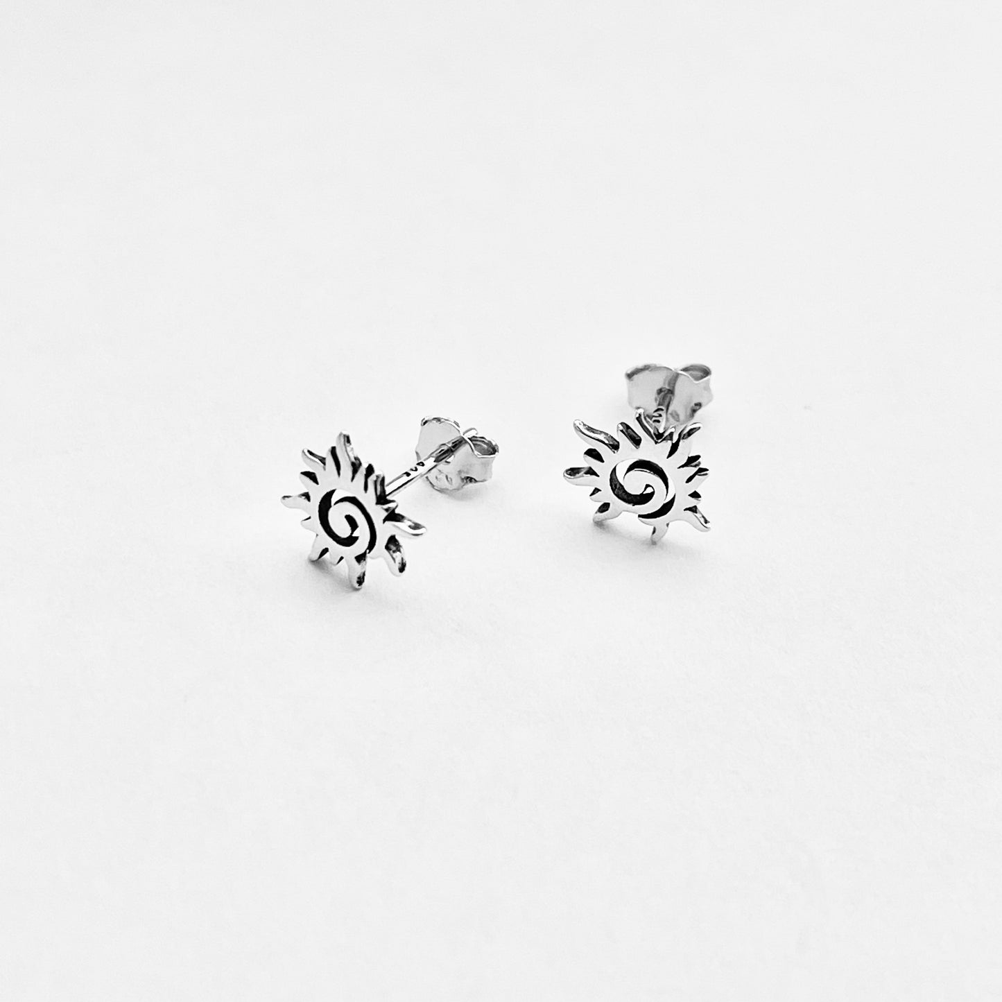 Sterling Silver Small Swirl Sun Earring, Celestial Stud Earrings, Sunshine, Sunny