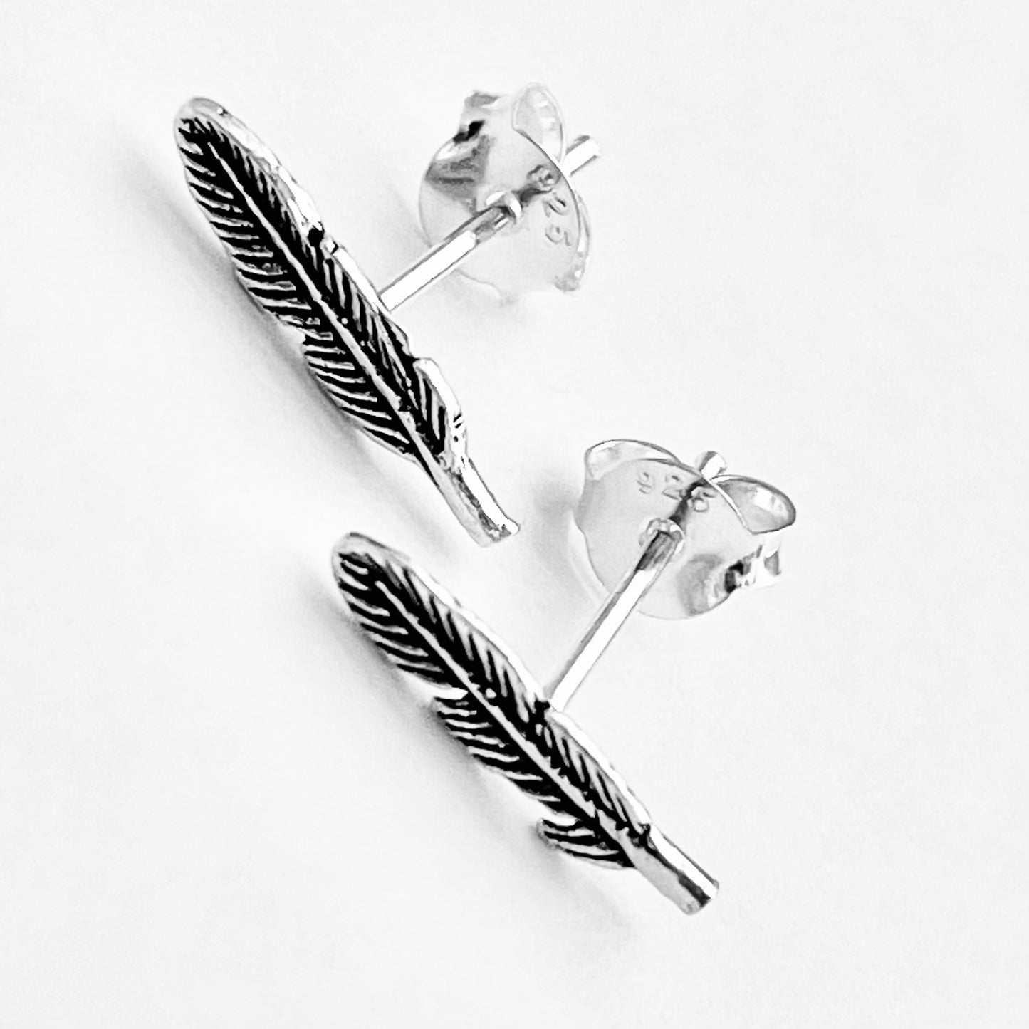 925 Sterling Silver Small Feather Stud Earrings | Angel Wing Silver Earrings