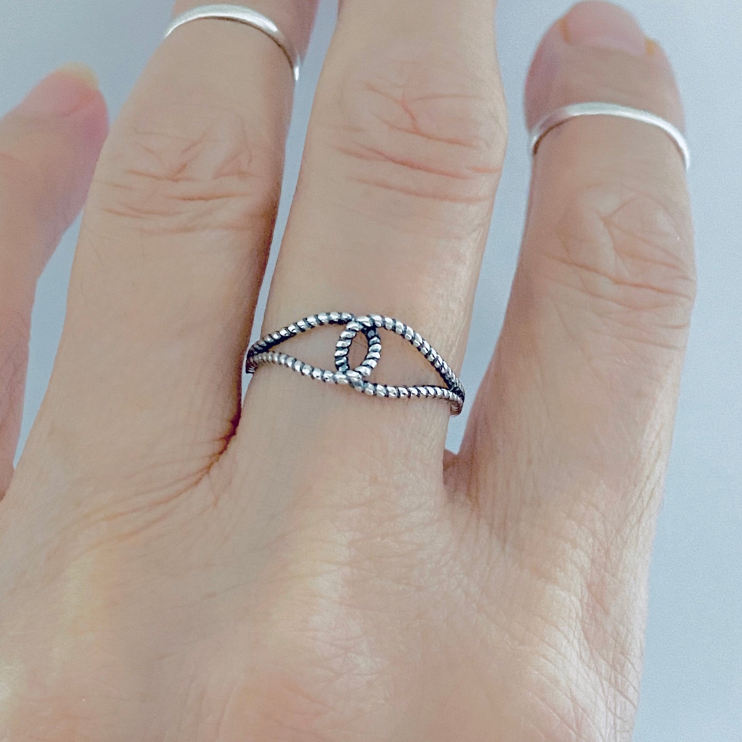 Sterling Silver Minimalist Thin Rope Loop Ring, Dainty Connected Knot Silver Rings