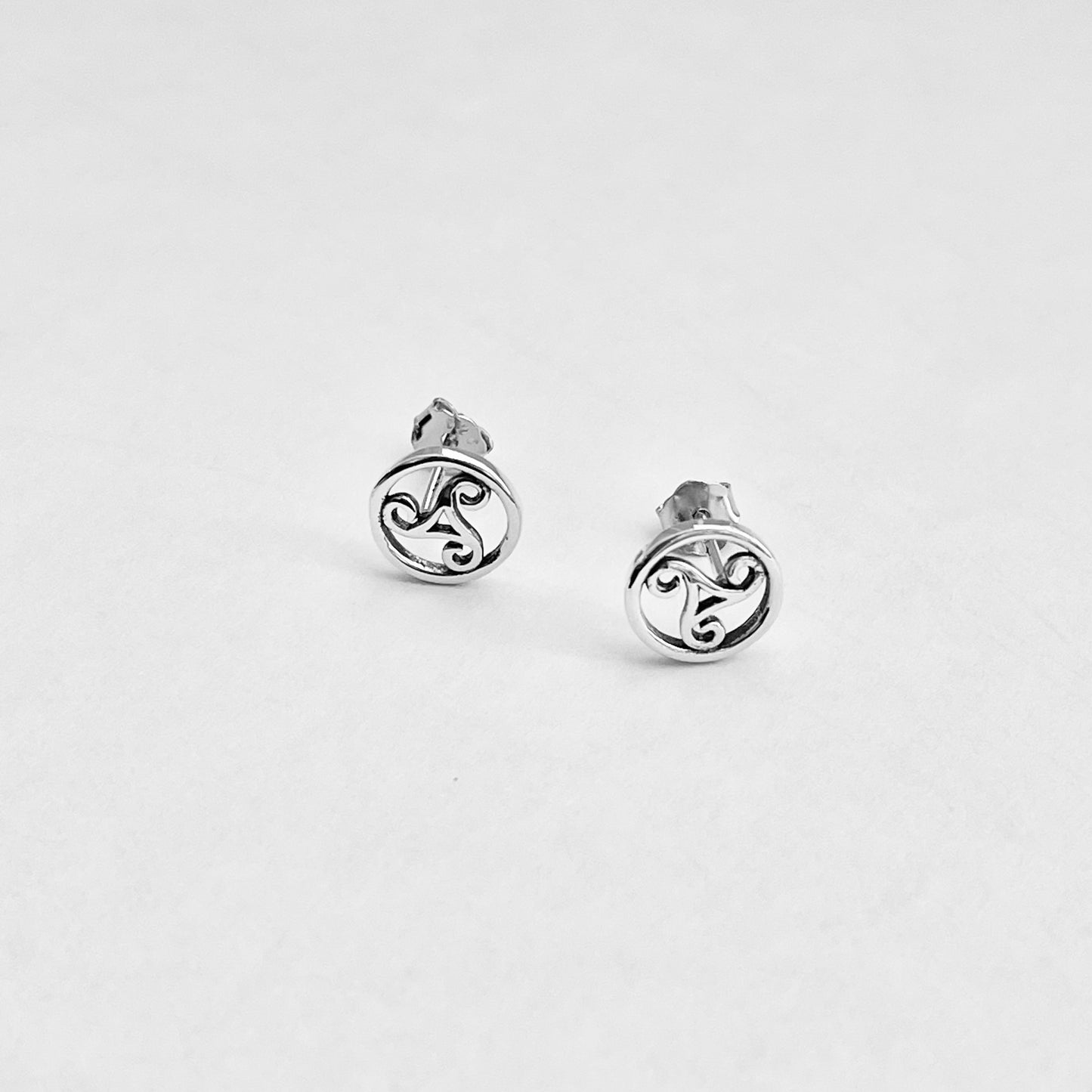 Sterling Silver Round Triskele Stud Earring, Spiral Earrings, Celtic Silver Earrings