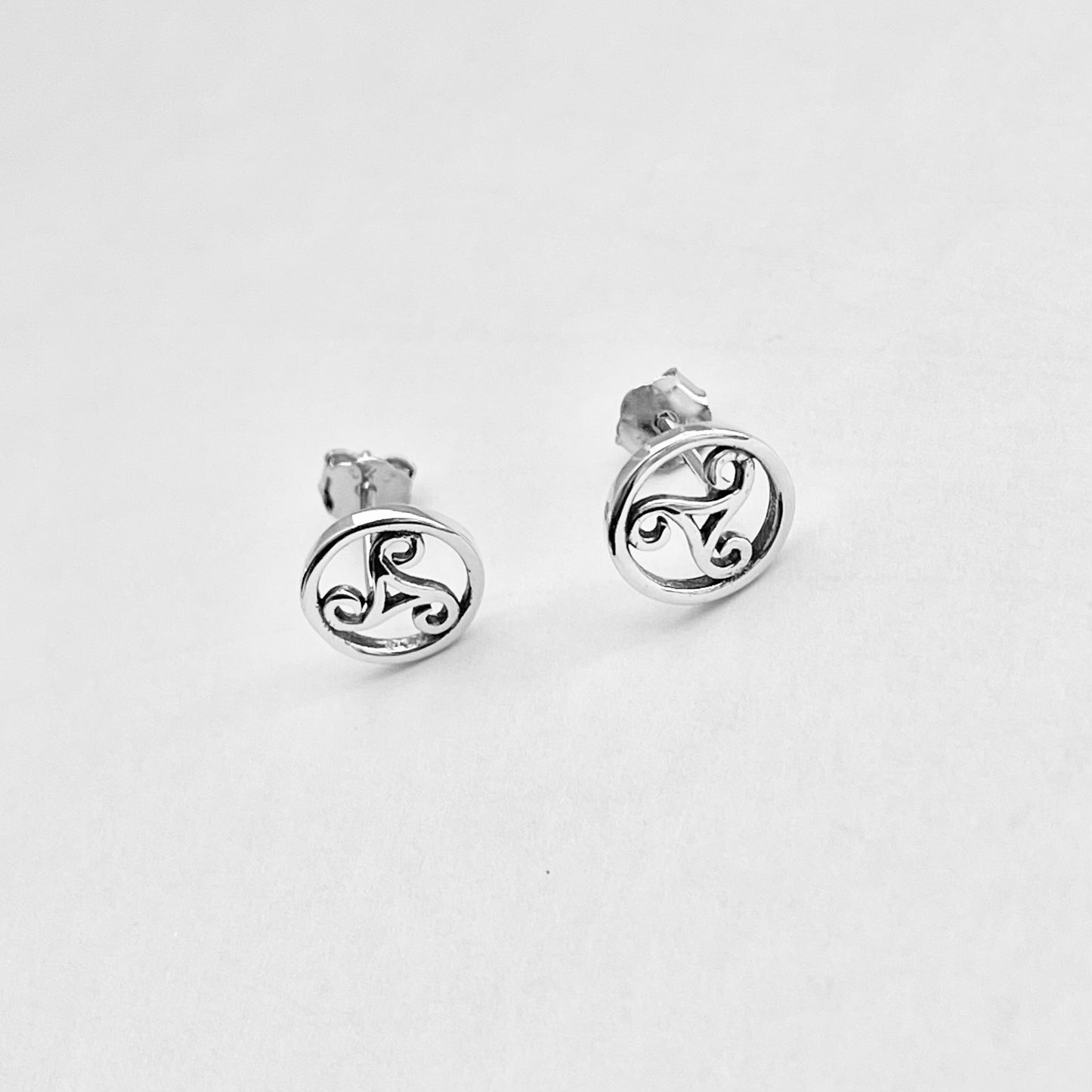 Sterling Silver Round Triskele Stud Earring, Spiral Earrings, Celtic Silver Earrings