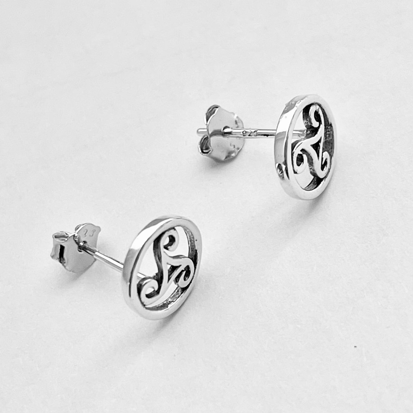 Sterling Silver Round Triskele Stud Earring, Spiral Earrings, Celtic Silver Earrings