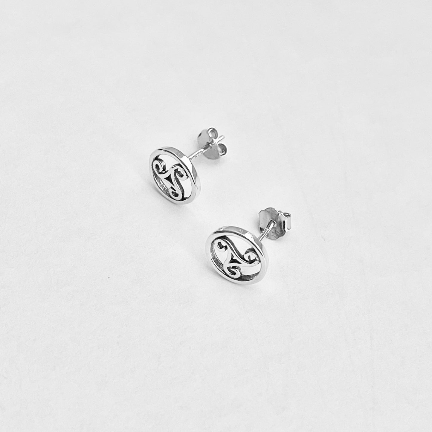 Sterling Silver Round Triskele Stud Earring, Spiral Earrings, Celtic Silver Earrings