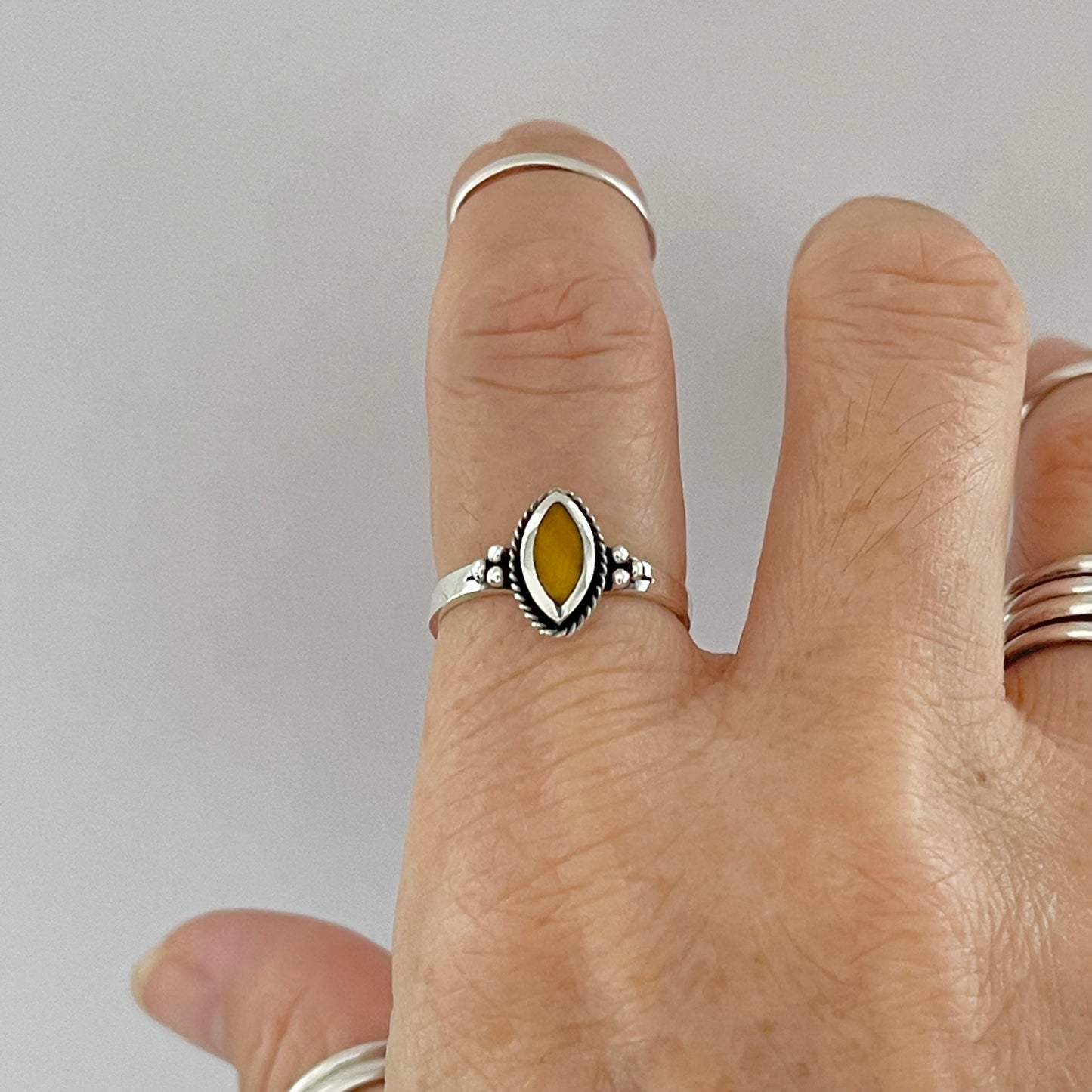 Sterling Silver Small Diamond Shape Tiger Eye Ring with Braid and Beads, Protection Stone Rings, Energizer Ring