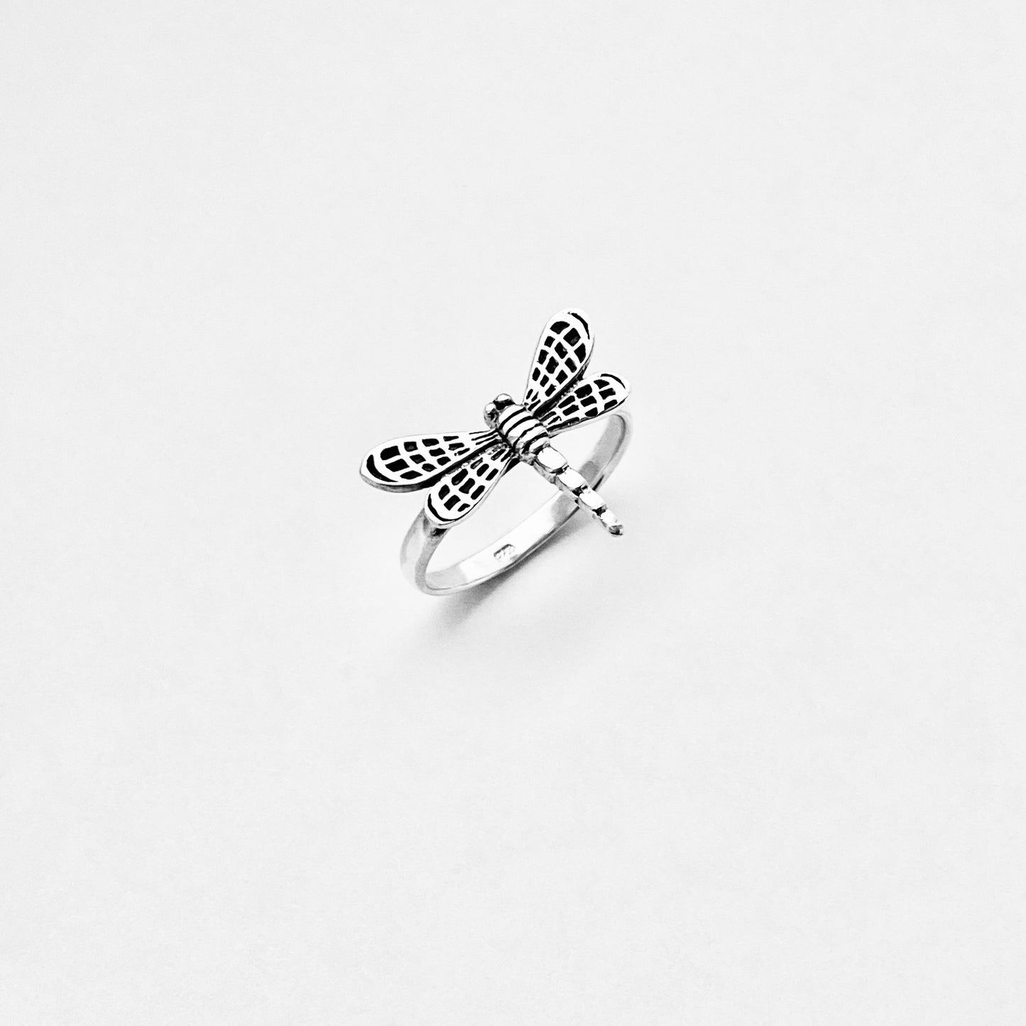 Sterling Silver Flying Dragonfly Ring with Checkered Wings, Bug Rings, Spirit Insect Jewelry