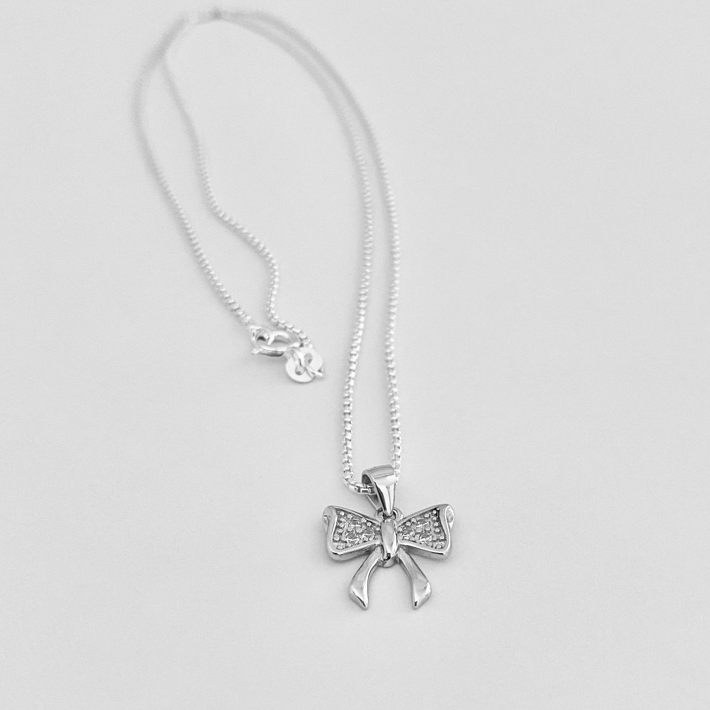 925 Sterling Silver CZ Bow Necklace – Dainty Bow Tie Pendant, Minimalist Silver Chain Jewelry for Women