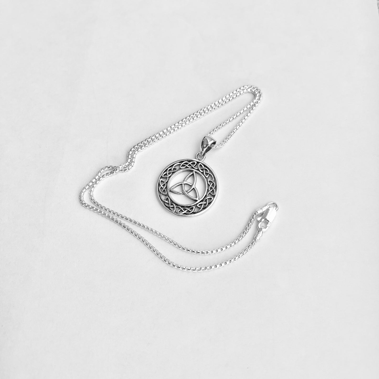 Sterling Silver Large Celtic Triquetra Necklace, Statement Silver Necklaces, Trinity Knot Necklace